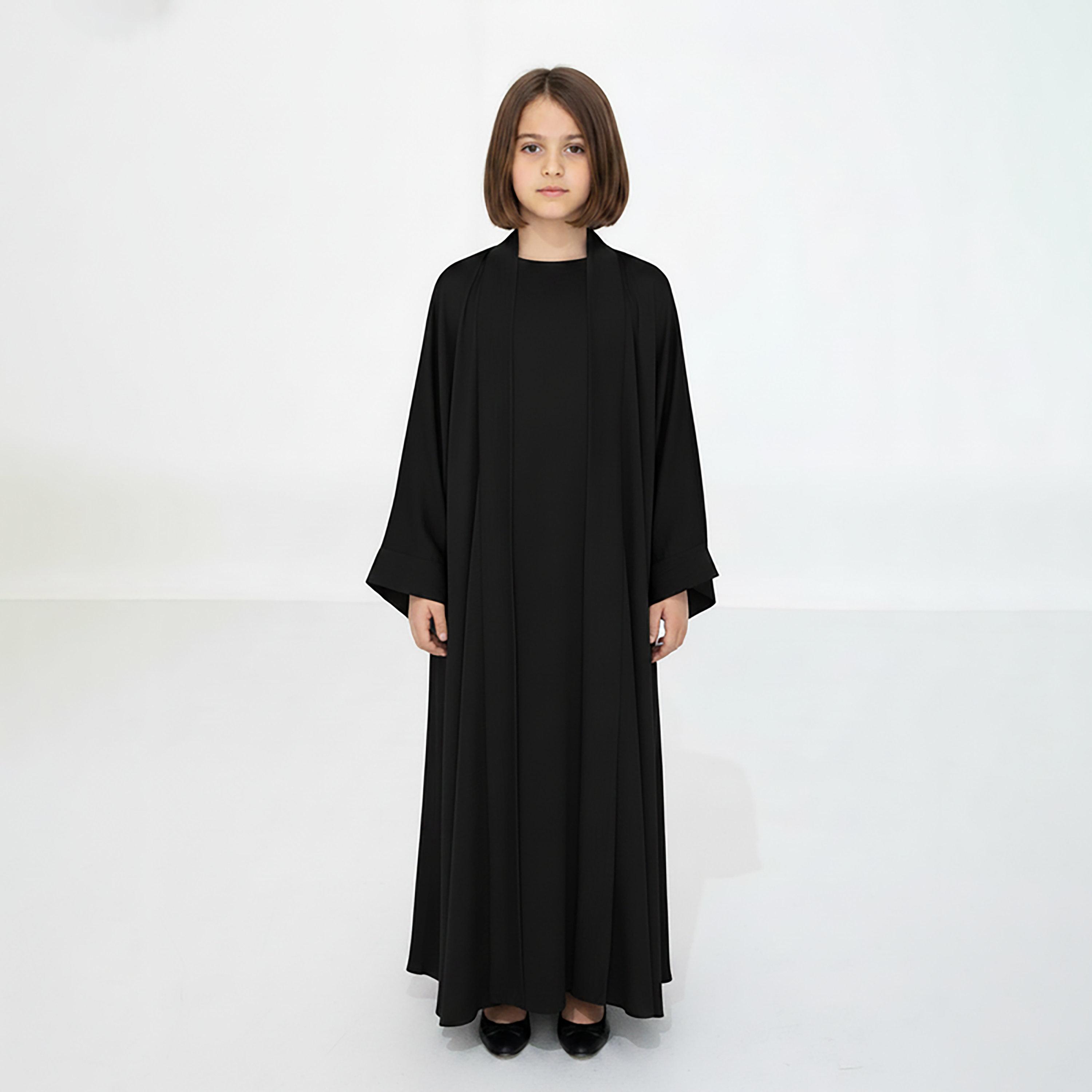 Msquare Fashion 3-Piece Textured Kimono Sleeves Silk Girls Abaya Set-girls-arabicclothing-abayas-image-1