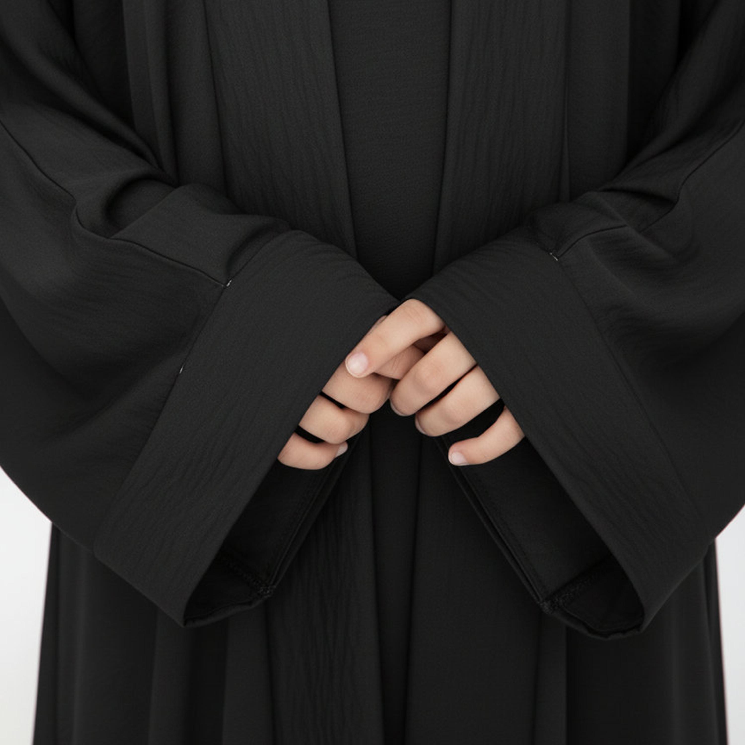 Msquare Fashion 3-Piece Textured Kimono Sleeves Silk Girls Abaya Set-girls-arabicclothing-abayas-image-2