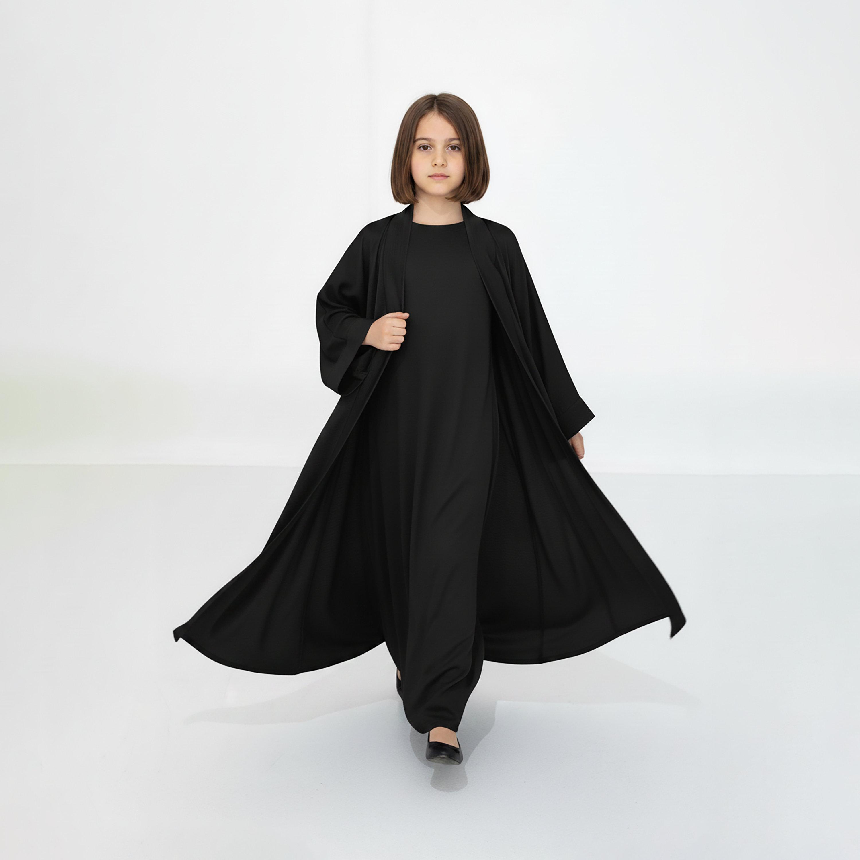 Msquare Fashion 3-Piece Textured Kimono Sleeves Silk Girls Abaya Set-girls-arabicclothing-abayas-image-5