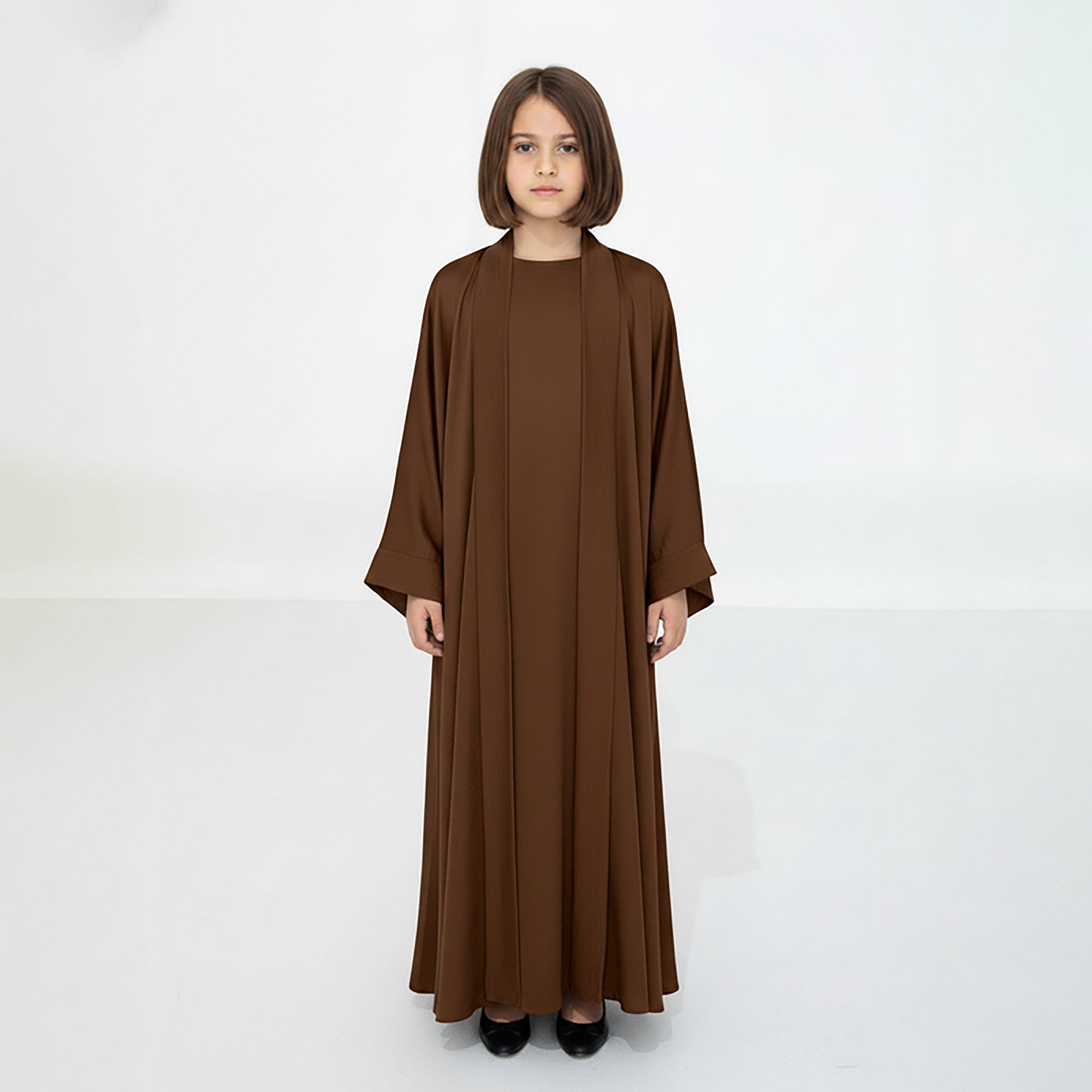 Msquare Fashion 3-Piece Textured Kimono Sleeves Silk Girls Abaya Set-girls-arabicclothing-abayas-image-2