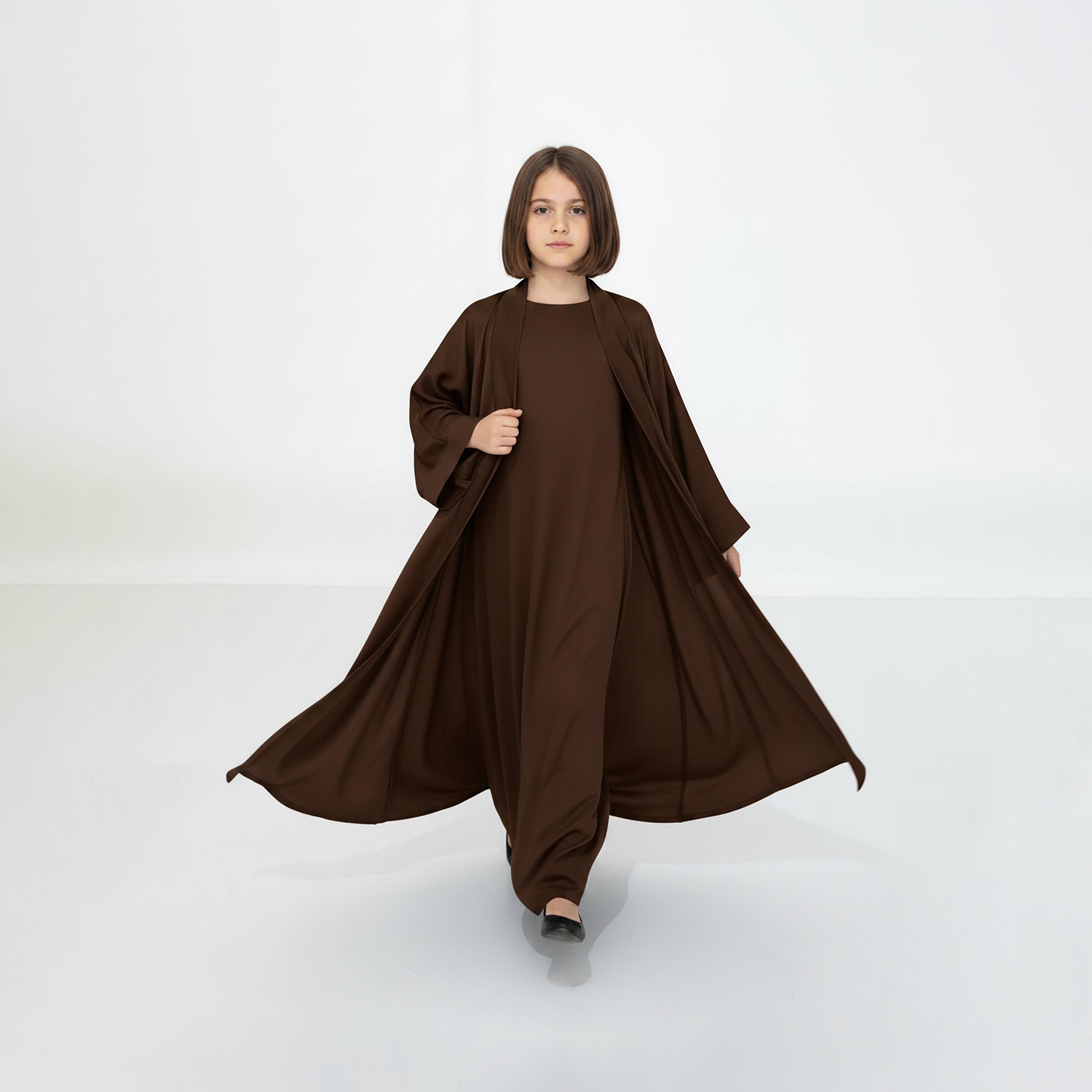 Msquare Fashion 3-Piece Textured Kimono Sleeves Silk Girls Abaya Set-girls-arabicclothing-abayas-image-6