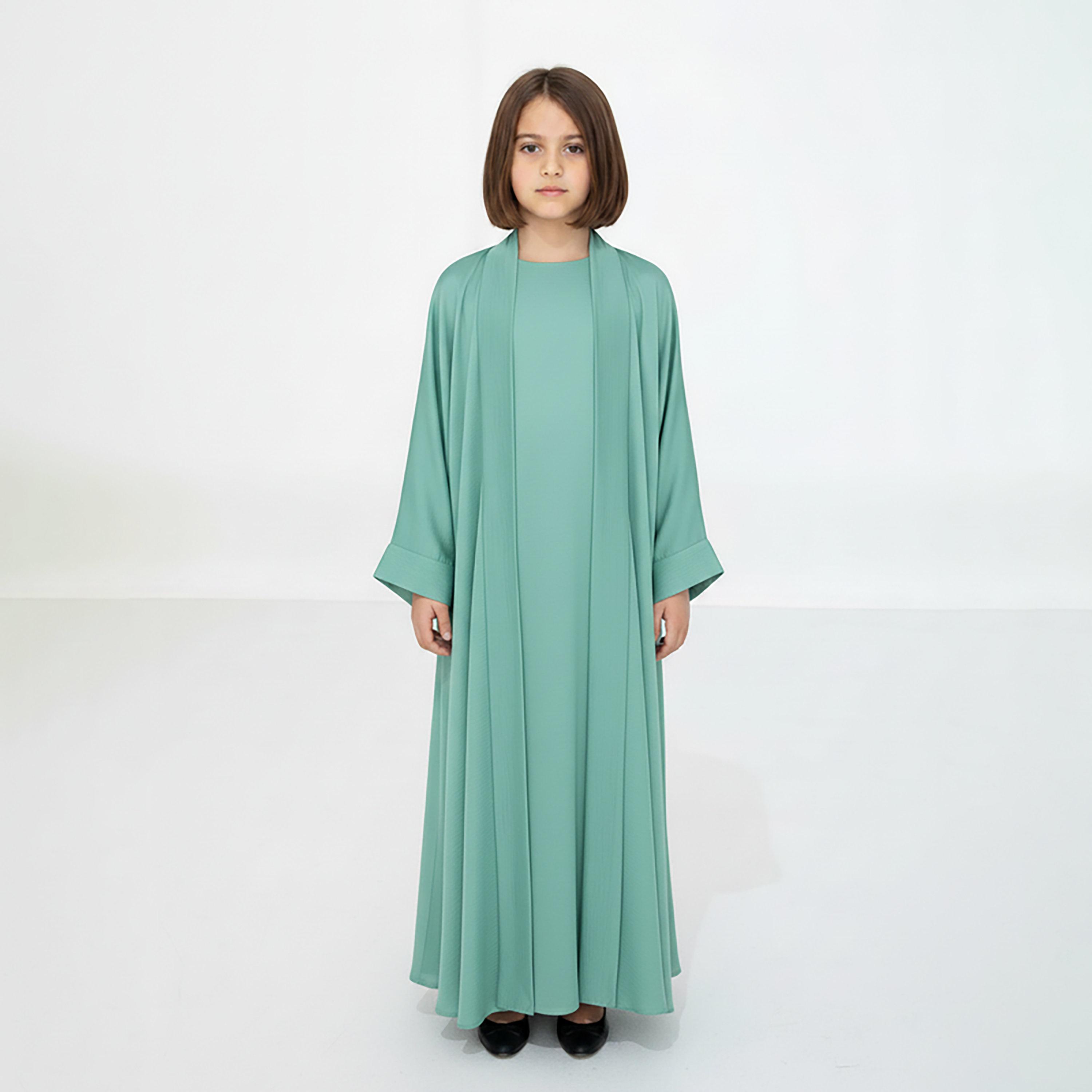 Msquare Fashion 3-Piece Textured Kimono Sleeves Silk Girls Abaya Set-girls-arabicclothing-abayas-image-1