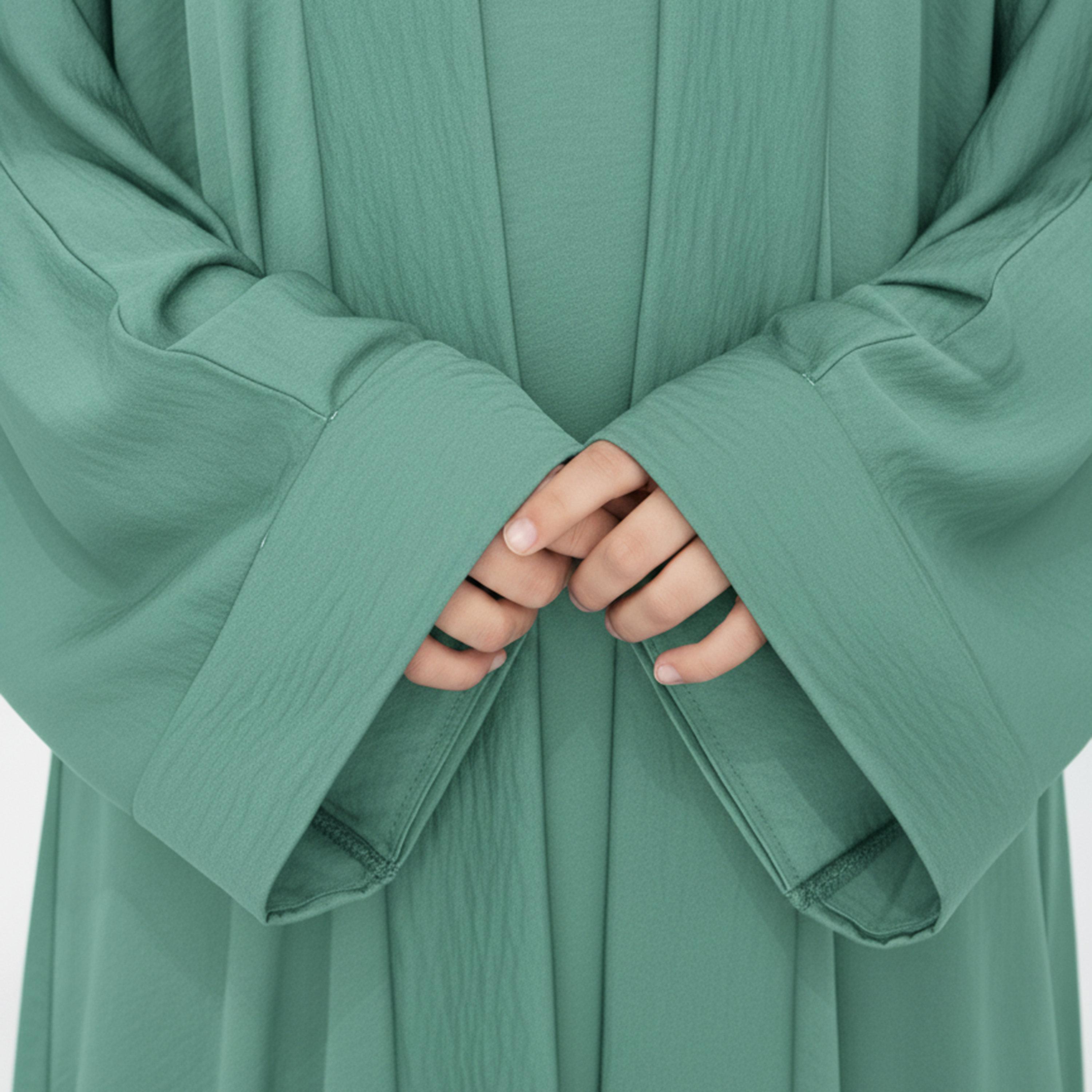 Msquare Fashion 3-Piece Textured Kimono Sleeves Silk Girls Abaya Set-girls-arabicclothing-abayas-image-2
