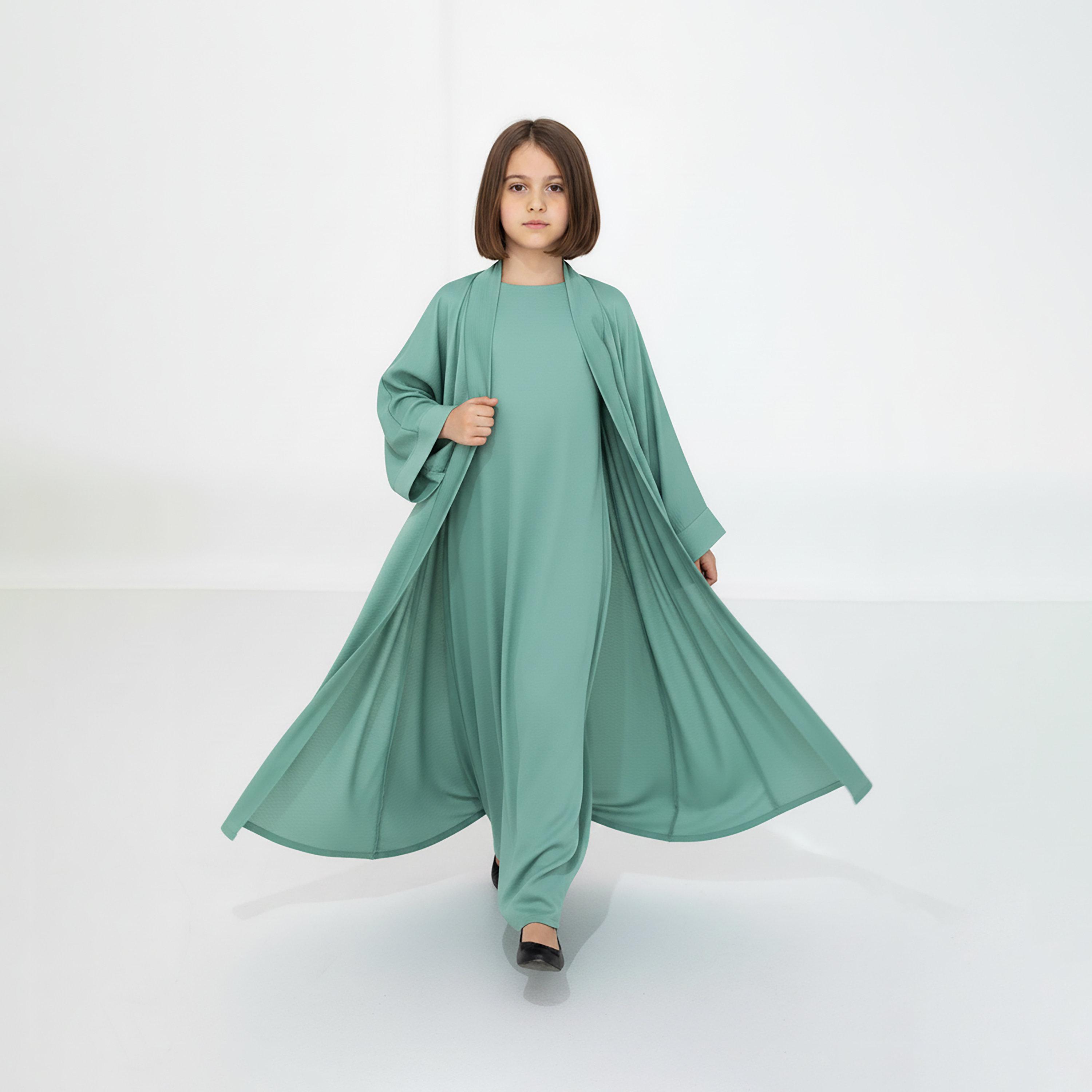 Msquare Fashion 3-Piece Textured Kimono Sleeves Silk Girls Abaya Set-girls-arabicclothing-abayas-image-3