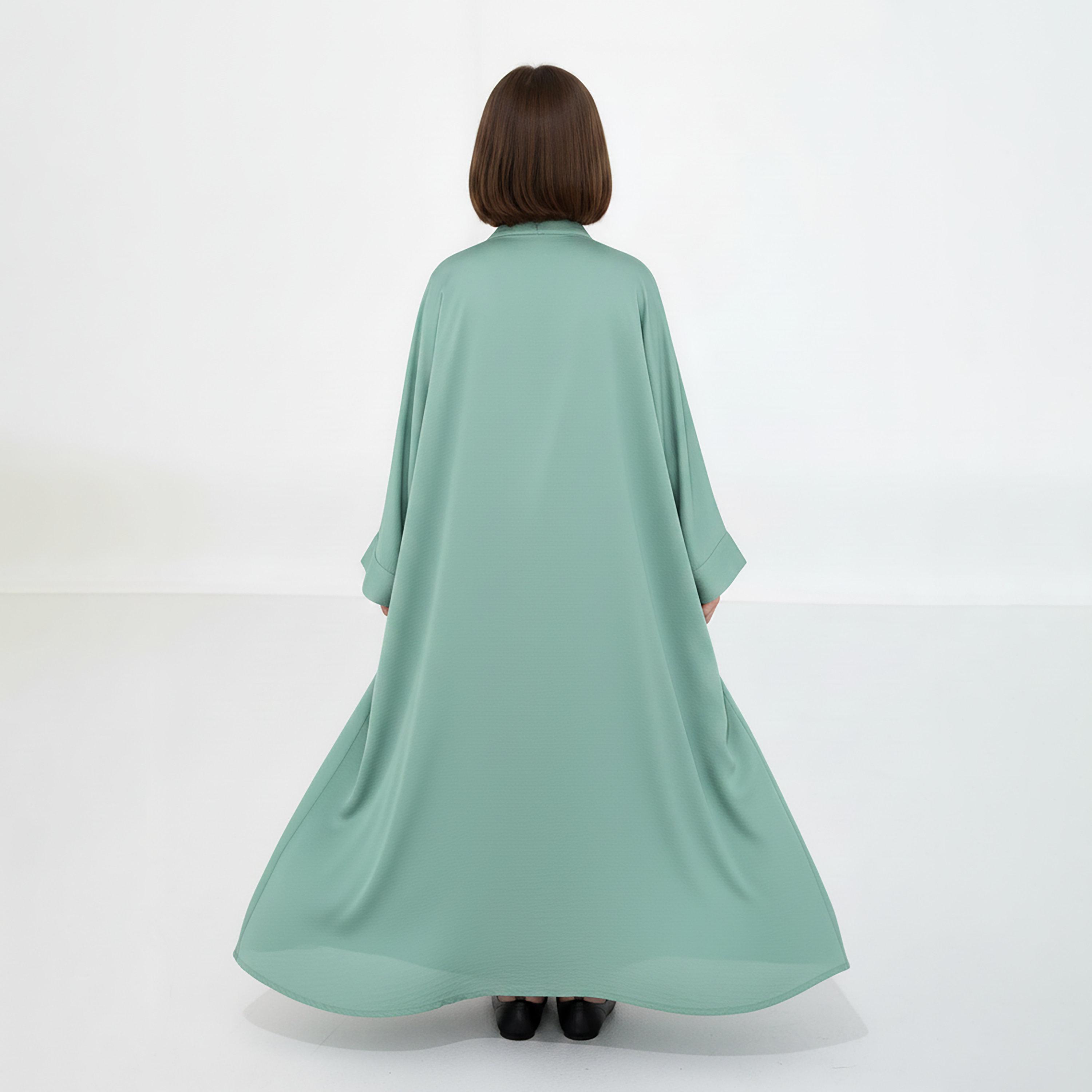 Msquare Fashion 3-Piece Textured Kimono Sleeves Silk Girls Abaya Set-girls-arabicclothing-abayas-image-4