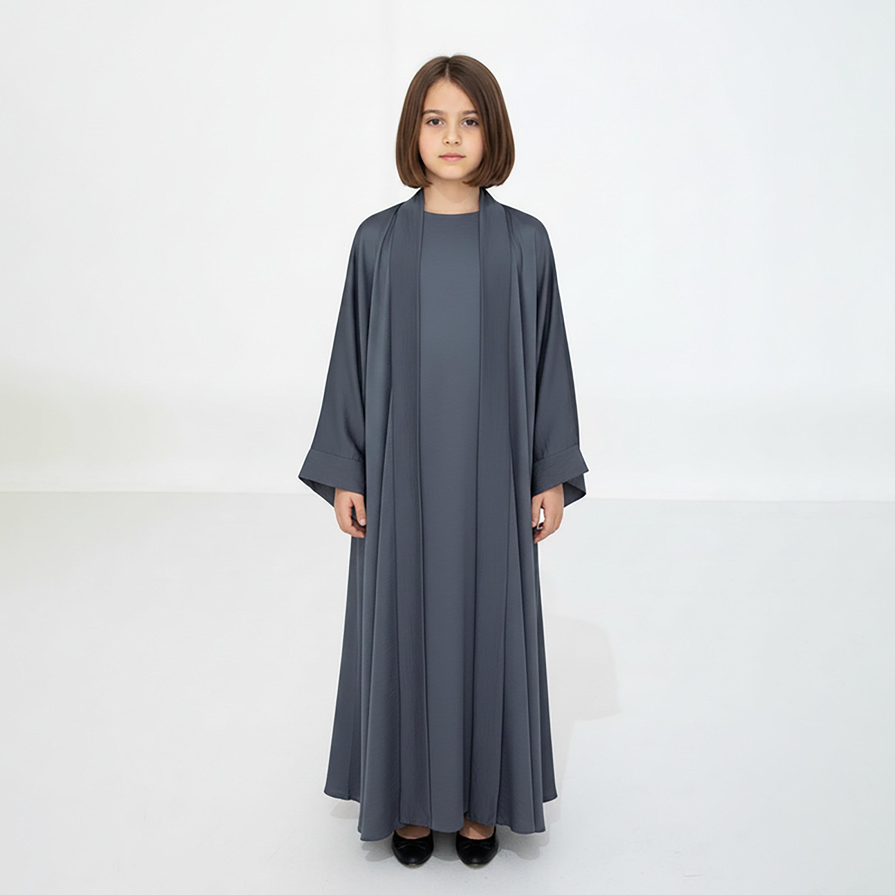Msquare Fashion 3-Piece Textured Kimono Sleeves Silk Girls Abaya Set-girls-arabicclothing-abayas-image-1