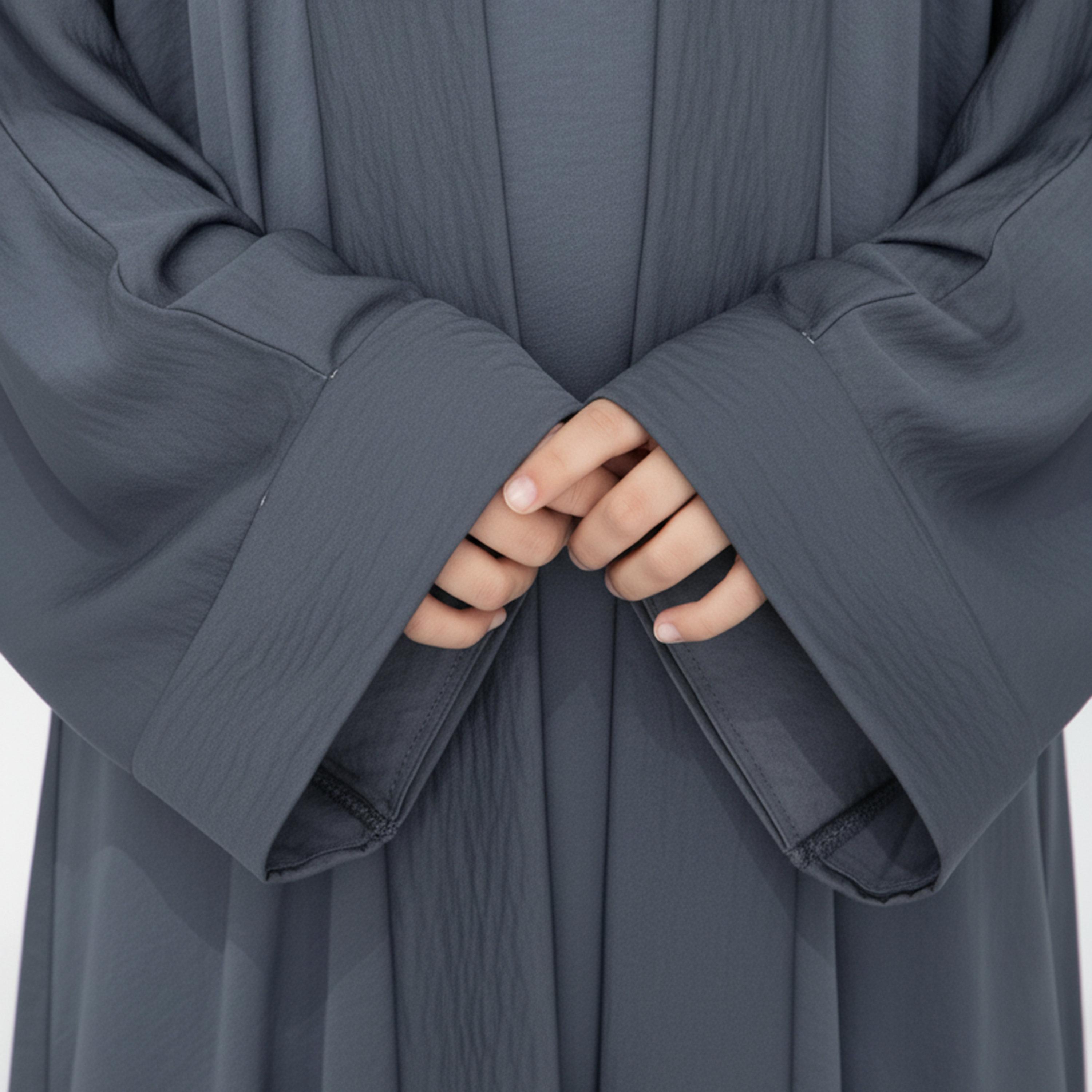 Msquare Fashion 3-Piece Textured Kimono Sleeves Silk Girls Abaya Set-girls-arabicclothing-abayas-image-2