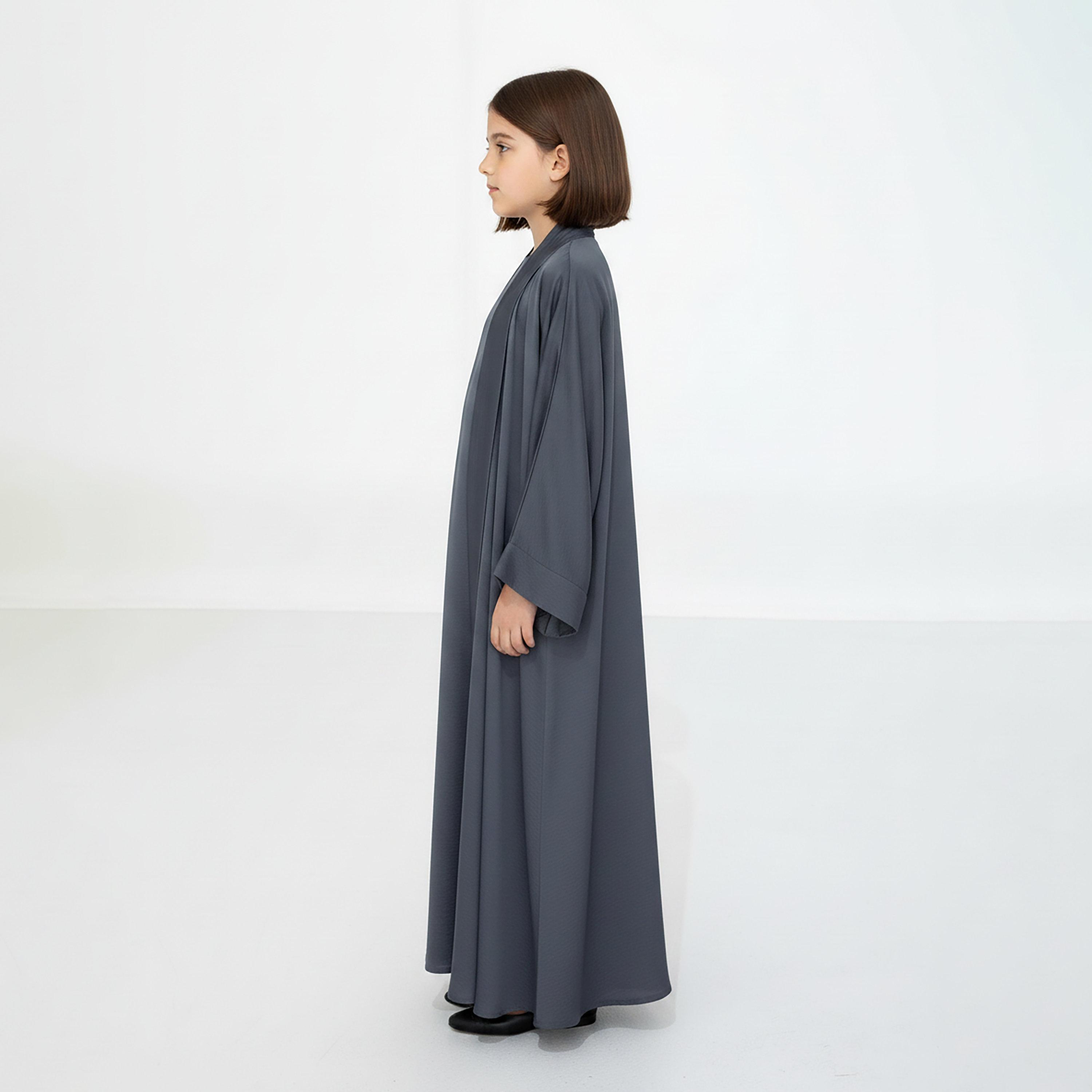 Msquare Fashion 3-Piece Textured Kimono Sleeves Silk Girls Abaya Set-girls-arabicclothing-abayas-image-4