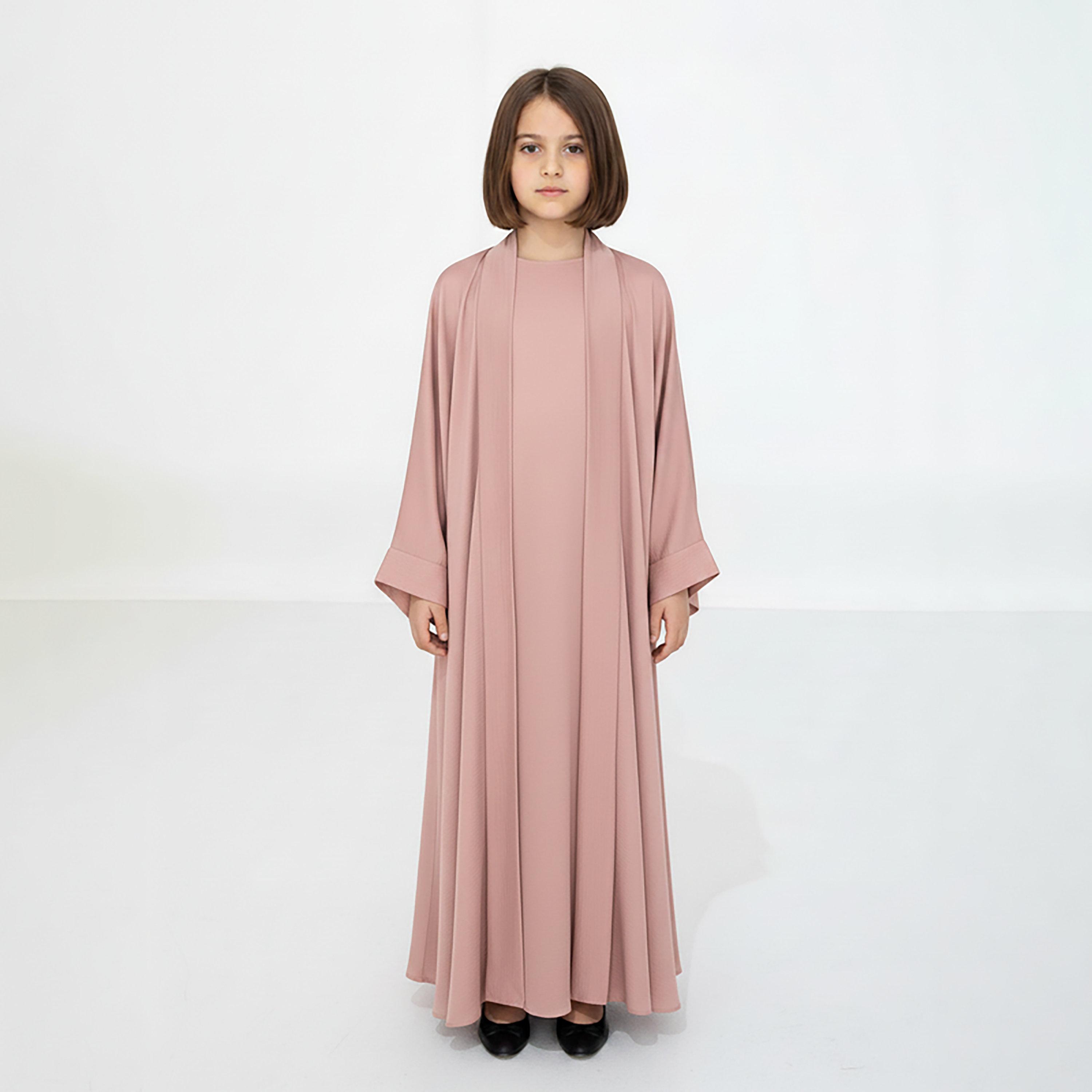 Msquare Fashion 3-Piece Textured Kimono Sleeves Silk Girls Abaya Set-girls-arabicclothing-abayas-image-1