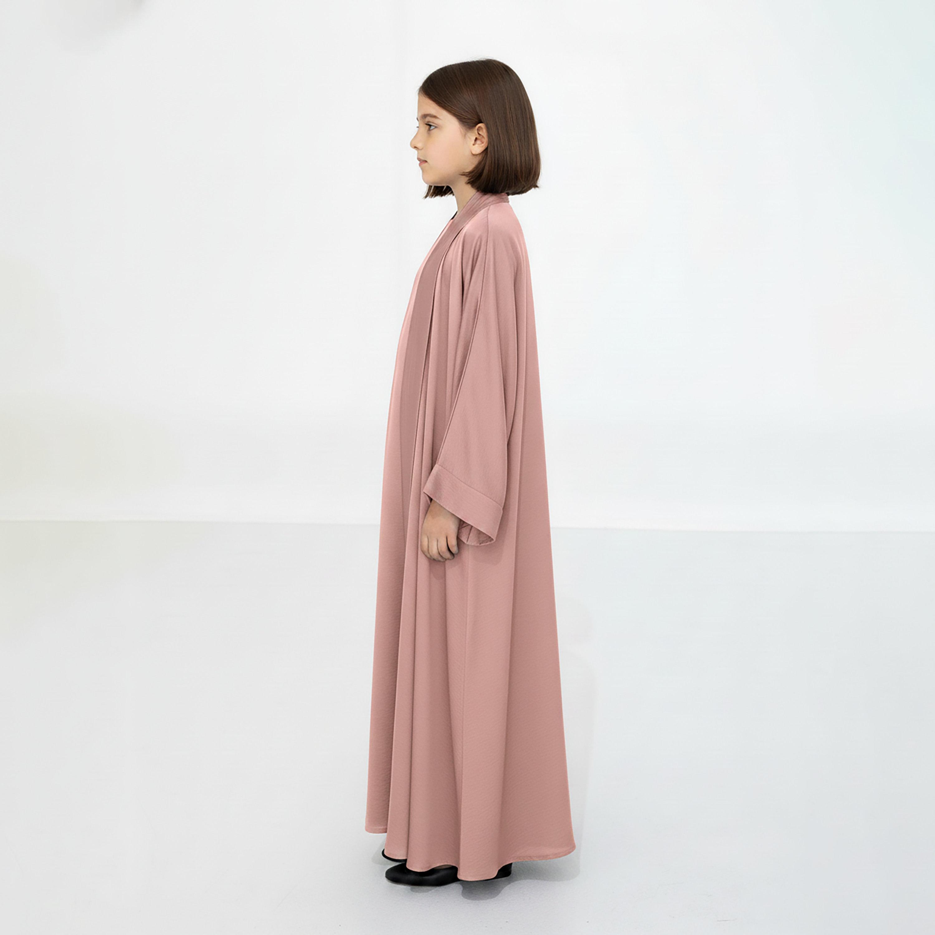 Msquare Fashion 3-Piece Textured Kimono Sleeves Silk Girls Abaya Set-girls-arabicclothing-abayas-image-3