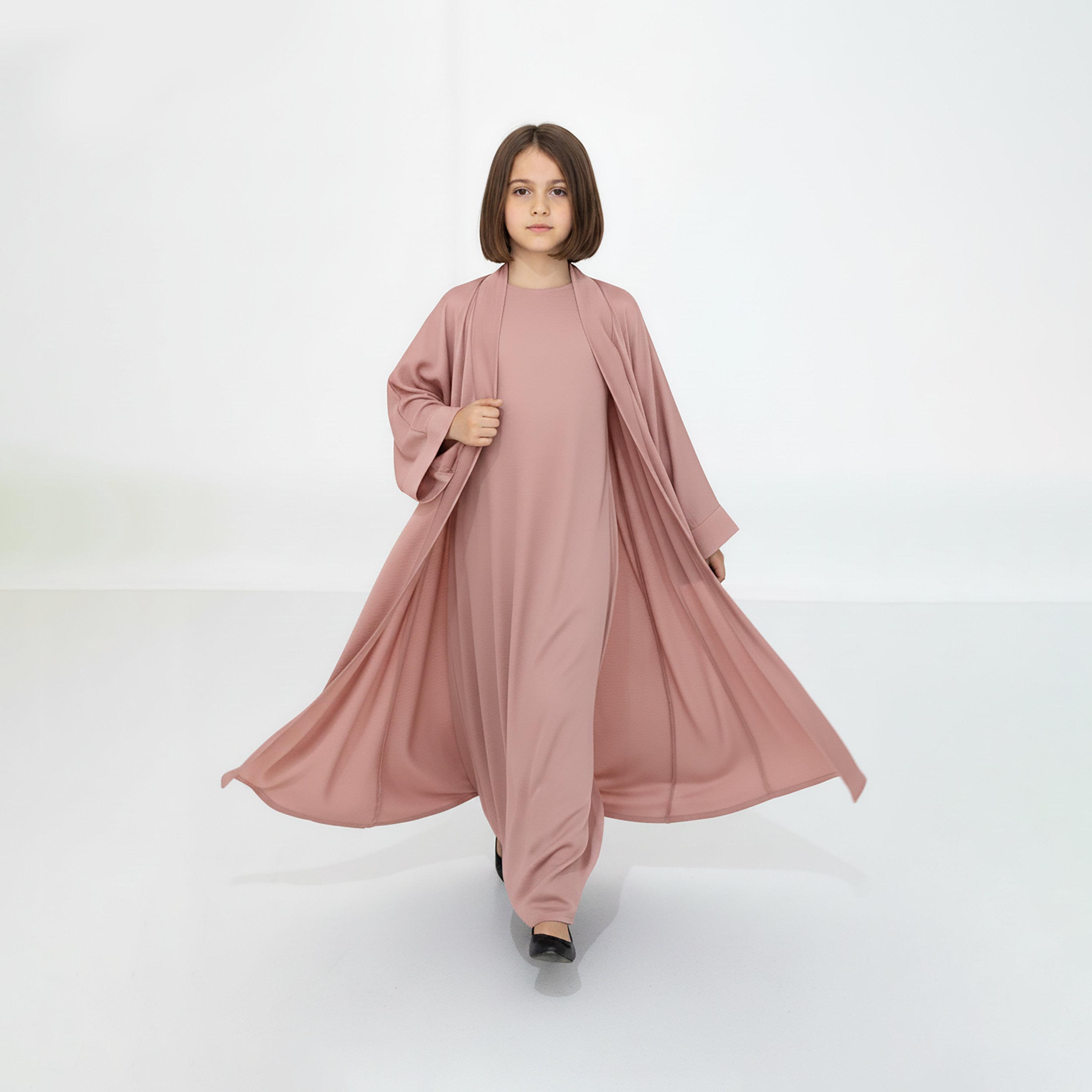 Msquare Fashion 3-Piece Textured Kimono Sleeves Silk Girls Abaya Set-girls-arabicclothing-abayas-image-5