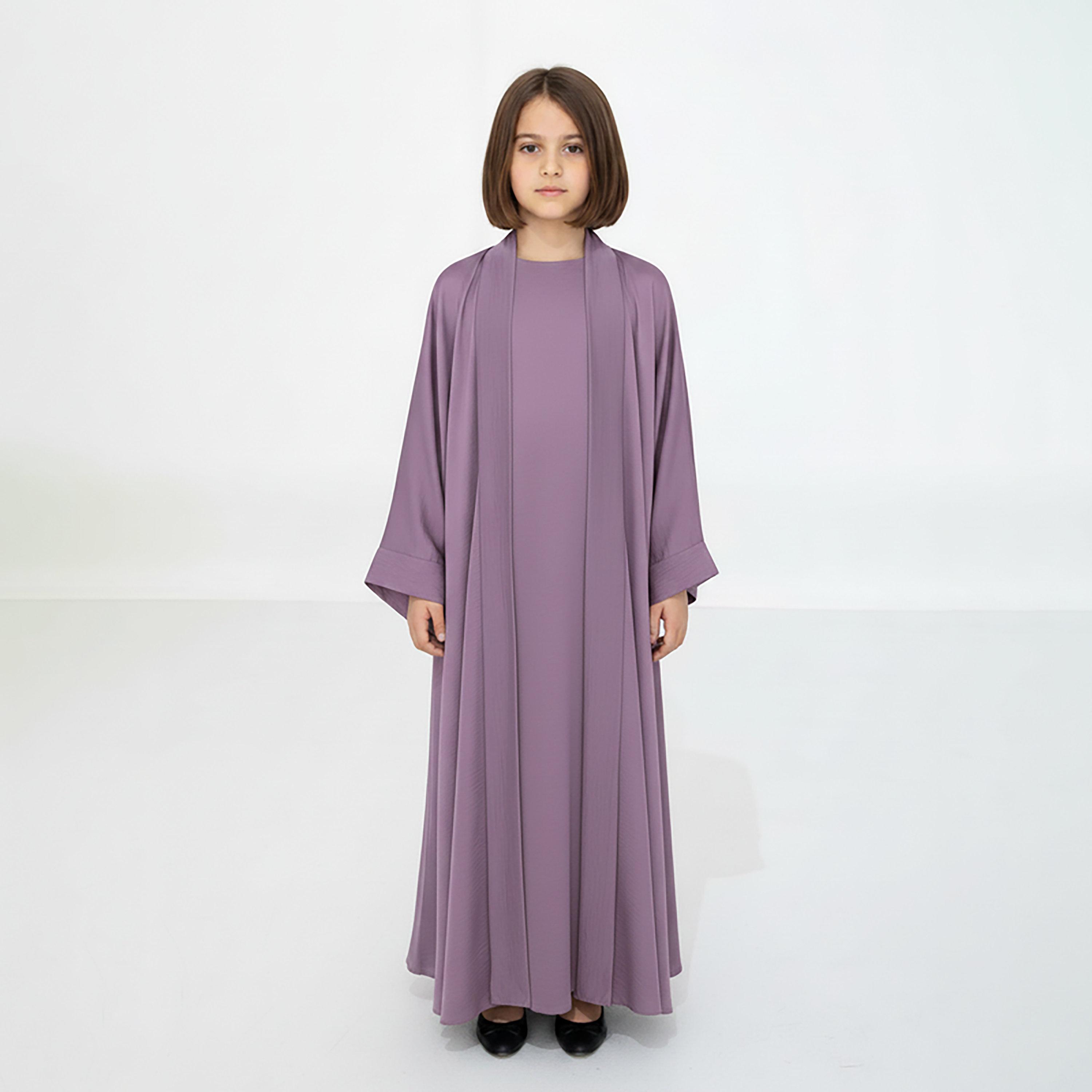 Msquare Fashion 3-Piece Textured Kimono Sleeves Silk Girls Abaya Set-girls-arabicclothing-abayas-image-1