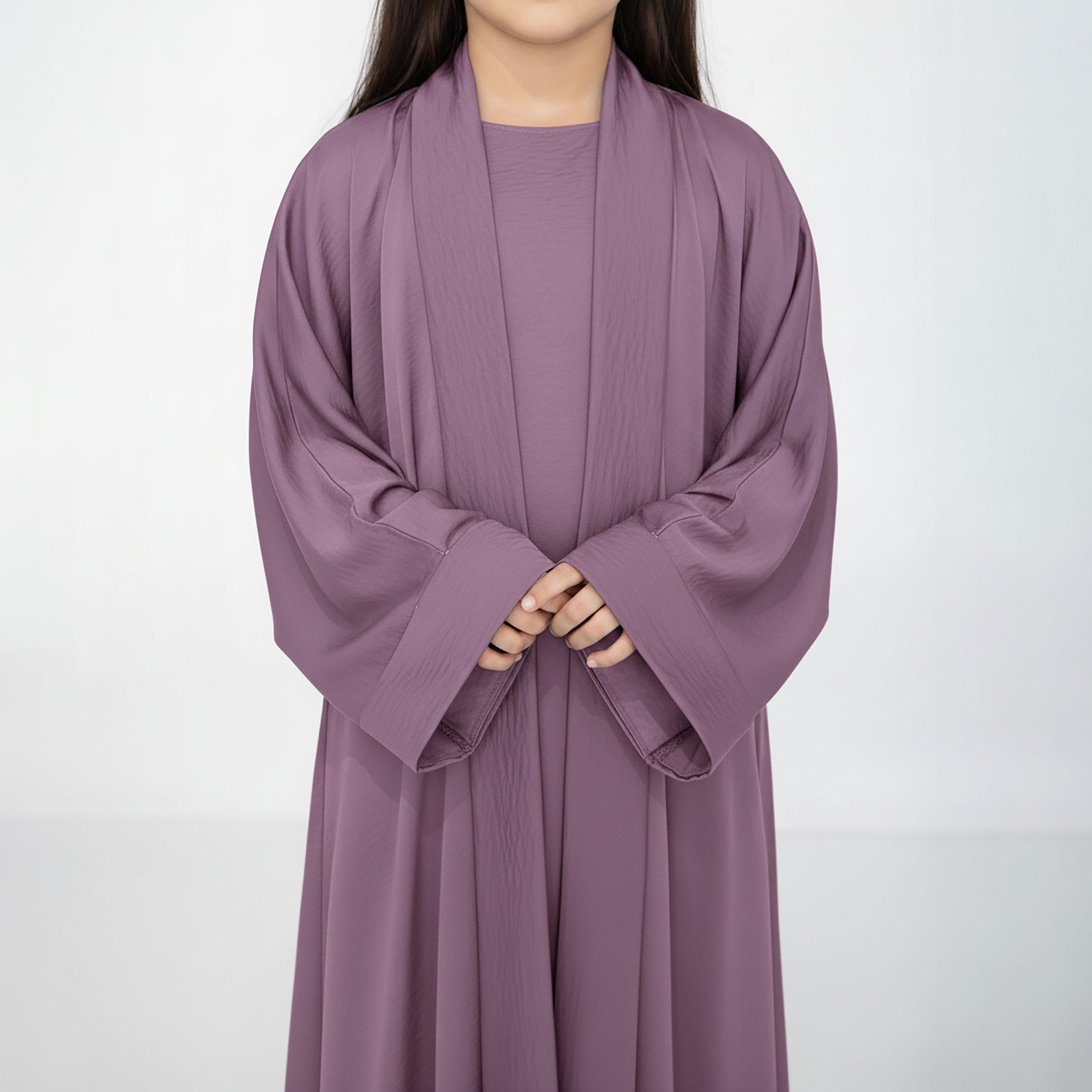 Msquare Fashion 3-Piece Textured Kimono Sleeves Silk Girls Abaya Set-girls-arabicclothing-abayas-image-2