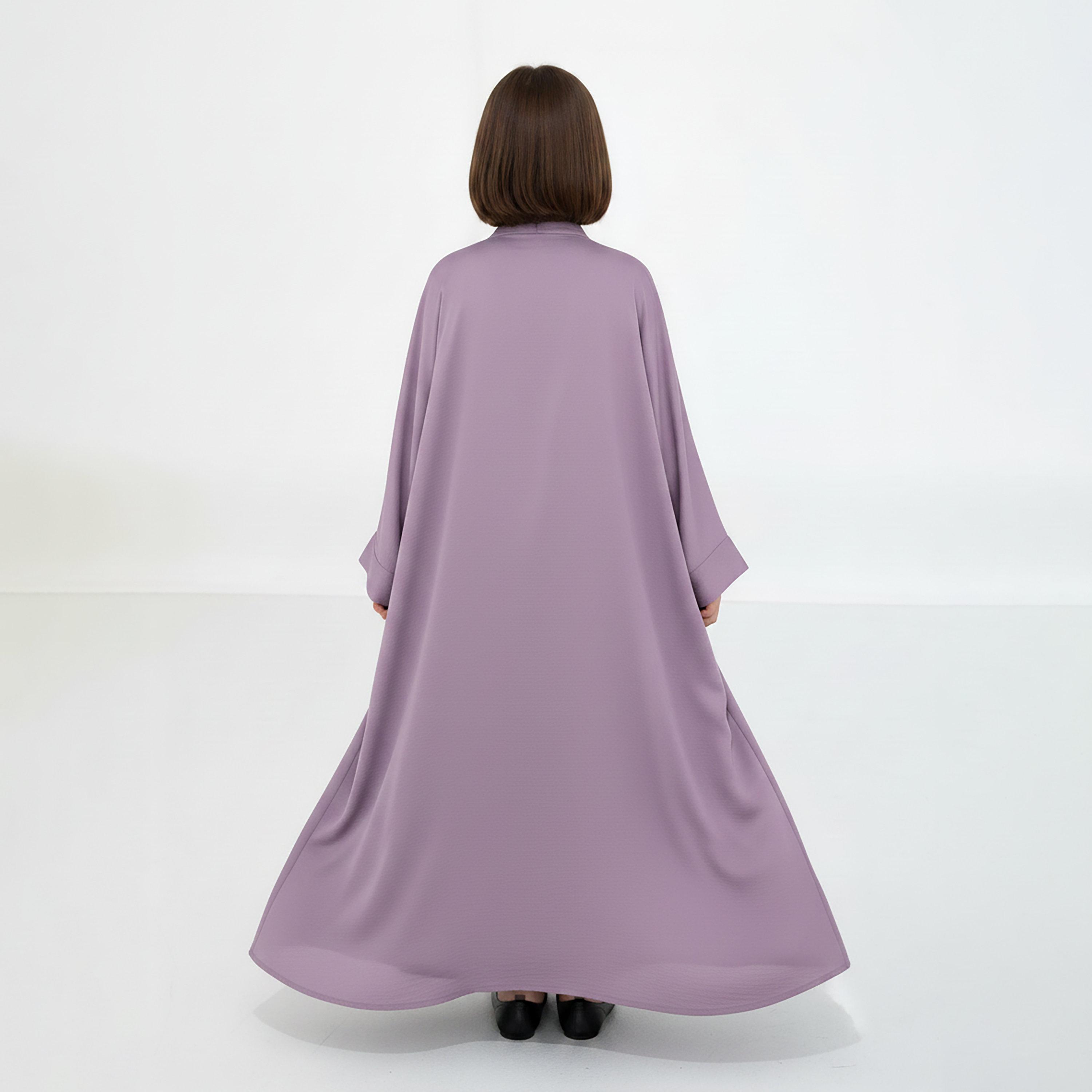 Msquare Fashion 3-Piece Textured Kimono Sleeves Silk Girls Abaya Set-girls-arabicclothing-abayas-image-4