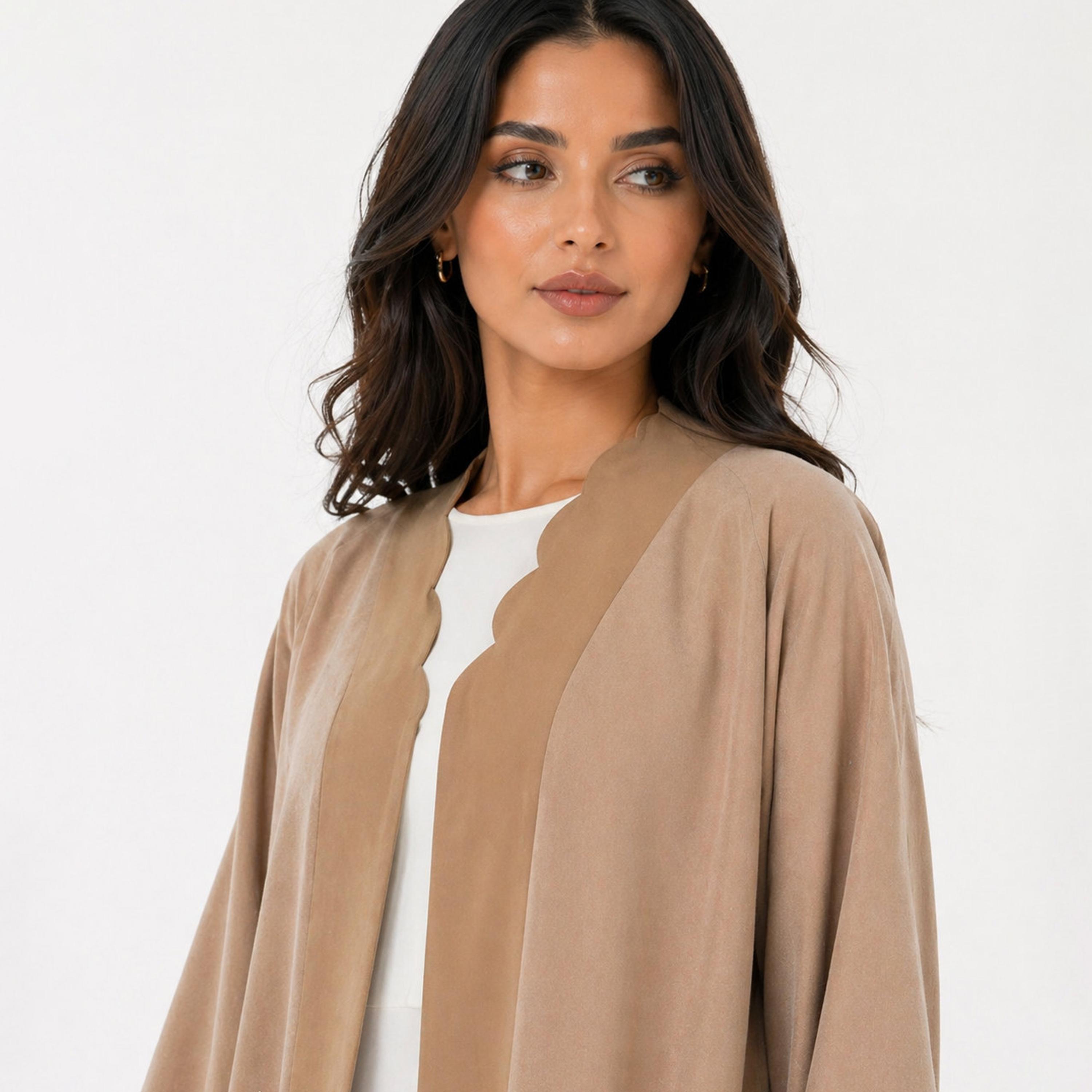 Msquare Fashion Brown Scalloped Trim Barbie Crepe Women's Abaya-women-arabicclothing-abayas-image-2