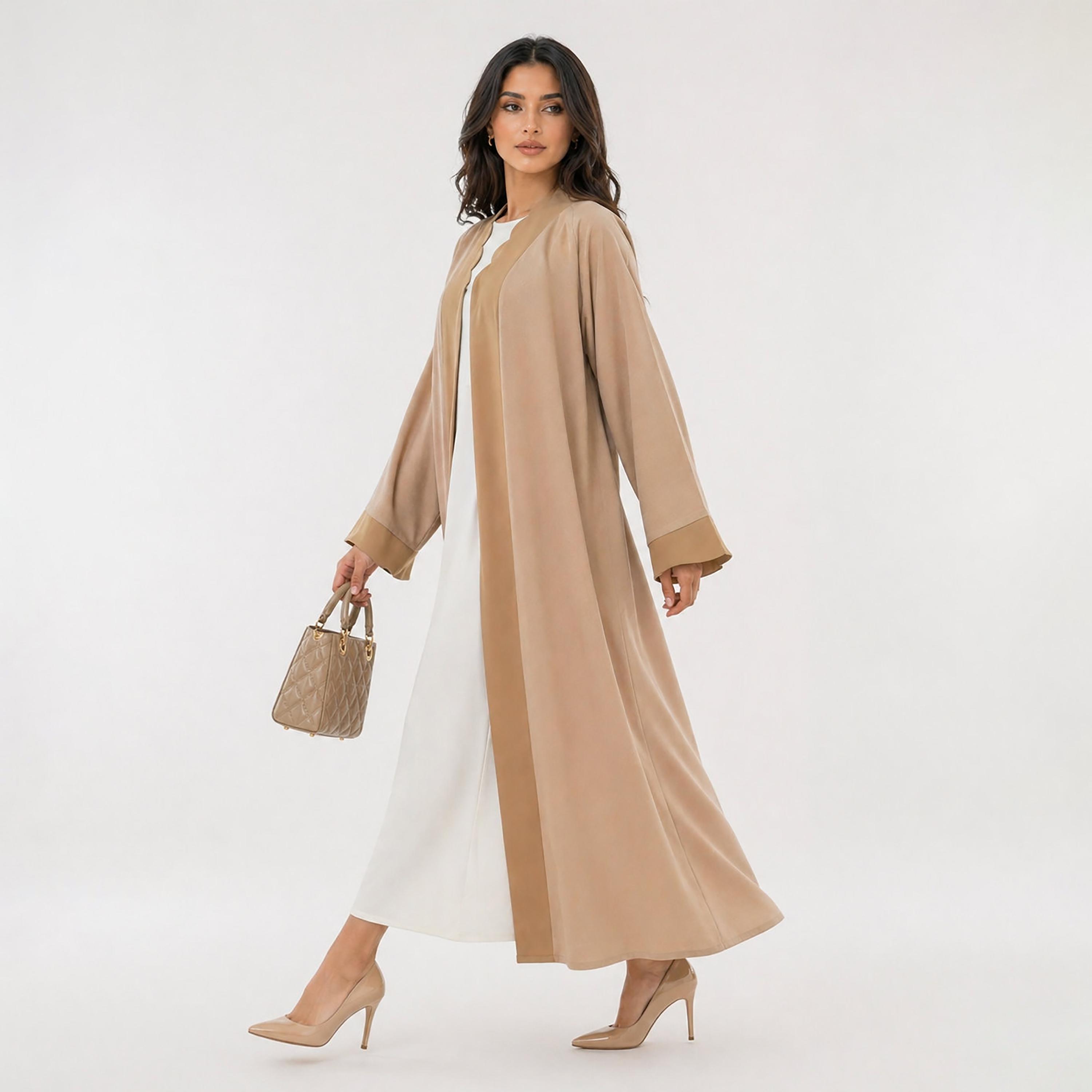 Msquare Fashion Brown Scalloped Trim Barbie Crepe Women's Abaya-women-arabicclothing-abayas-image-3