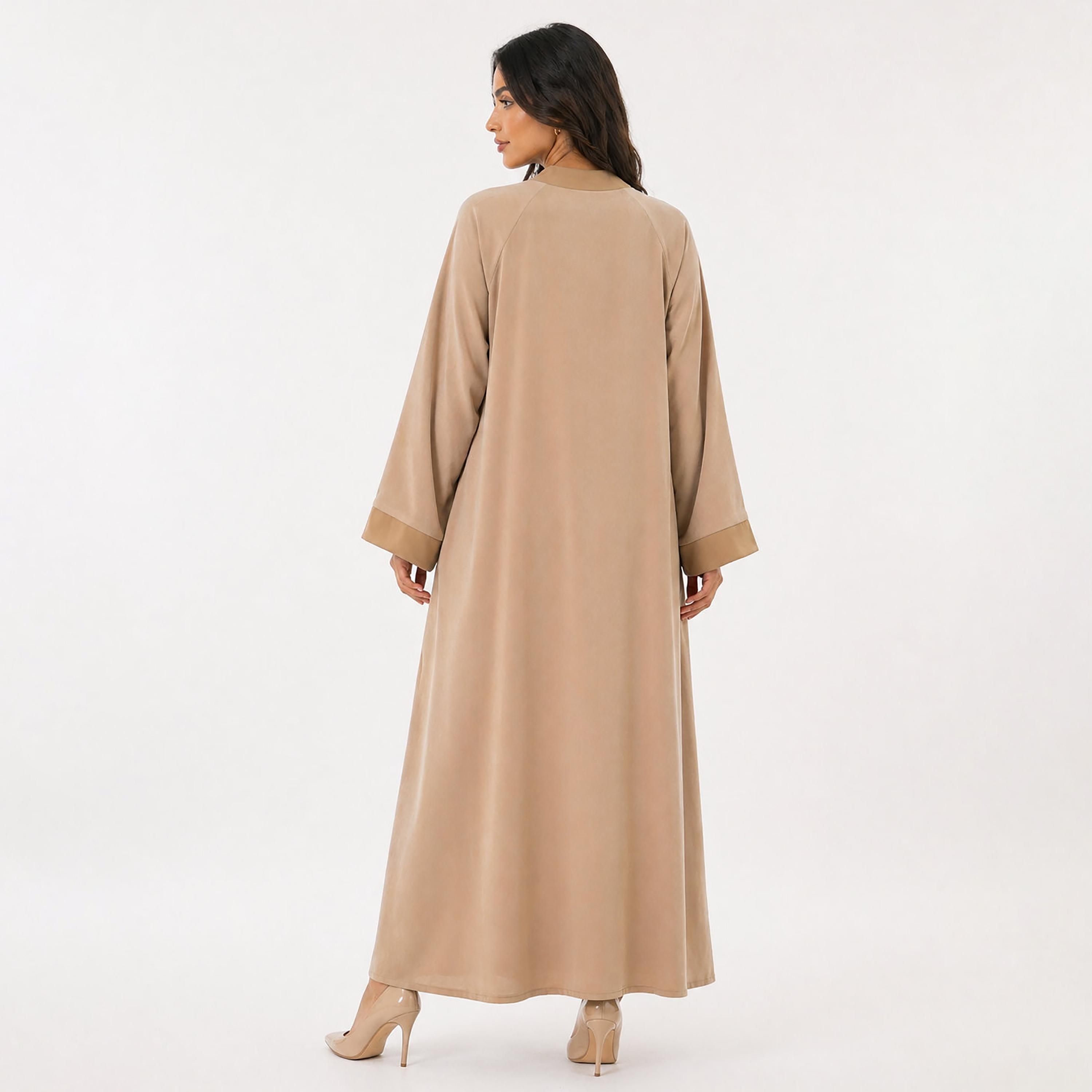 Msquare Fashion Brown Scalloped Trim Barbie Crepe Women's Abaya-women-arabicclothing-abayas-image-4