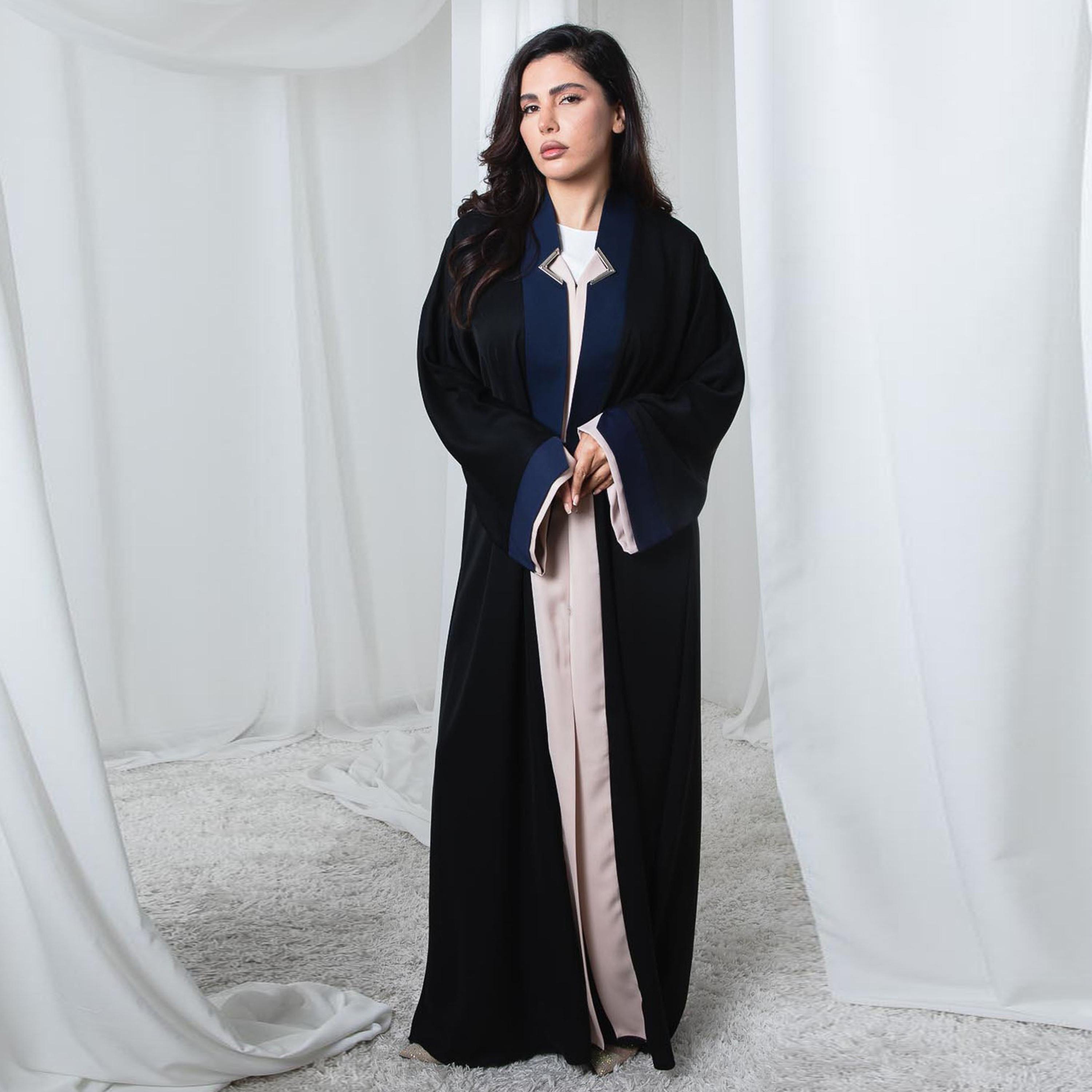 Msquare Fashion Black and Blue Wide Sleeve Nida Women's Abaya-women-arabicclothing-abayas-image-1