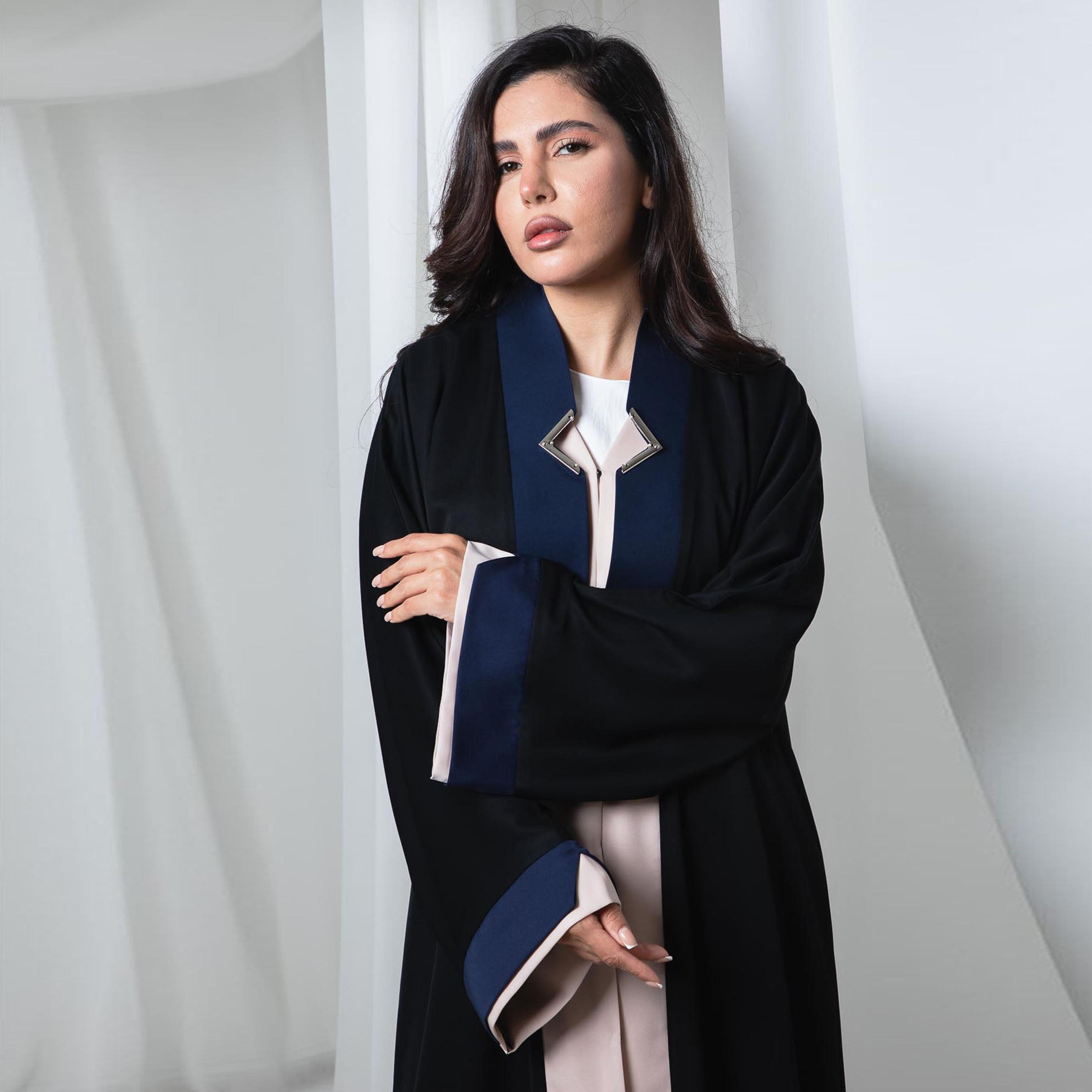 Msquare Fashion Black and Blue Wide Sleeve Nida Women's Abaya-women-arabicclothing-abayas-image-2