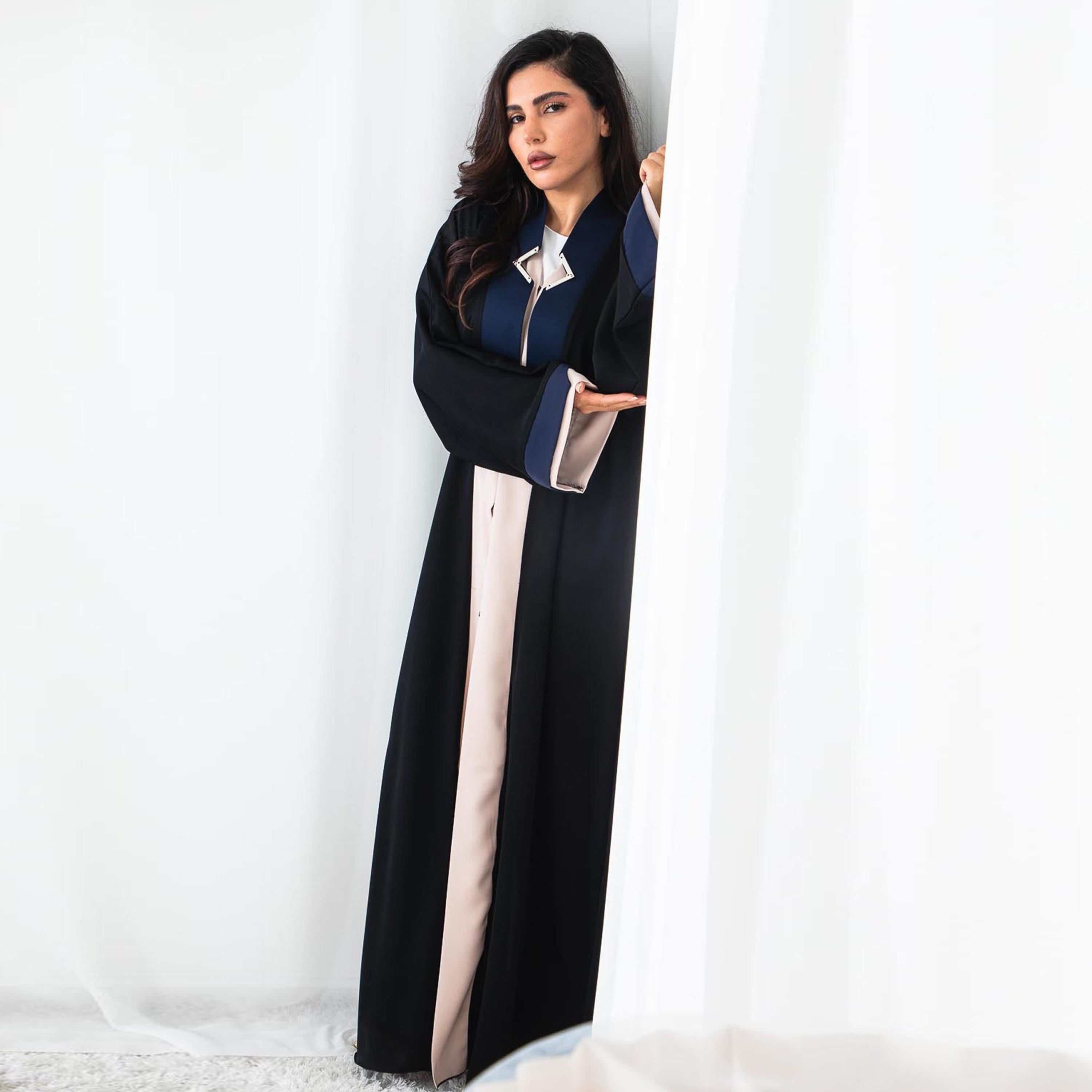 Msquare Fashion Black and Blue Wide Sleeve Nida Women's Abaya-women-arabicclothing-abayas-image-3