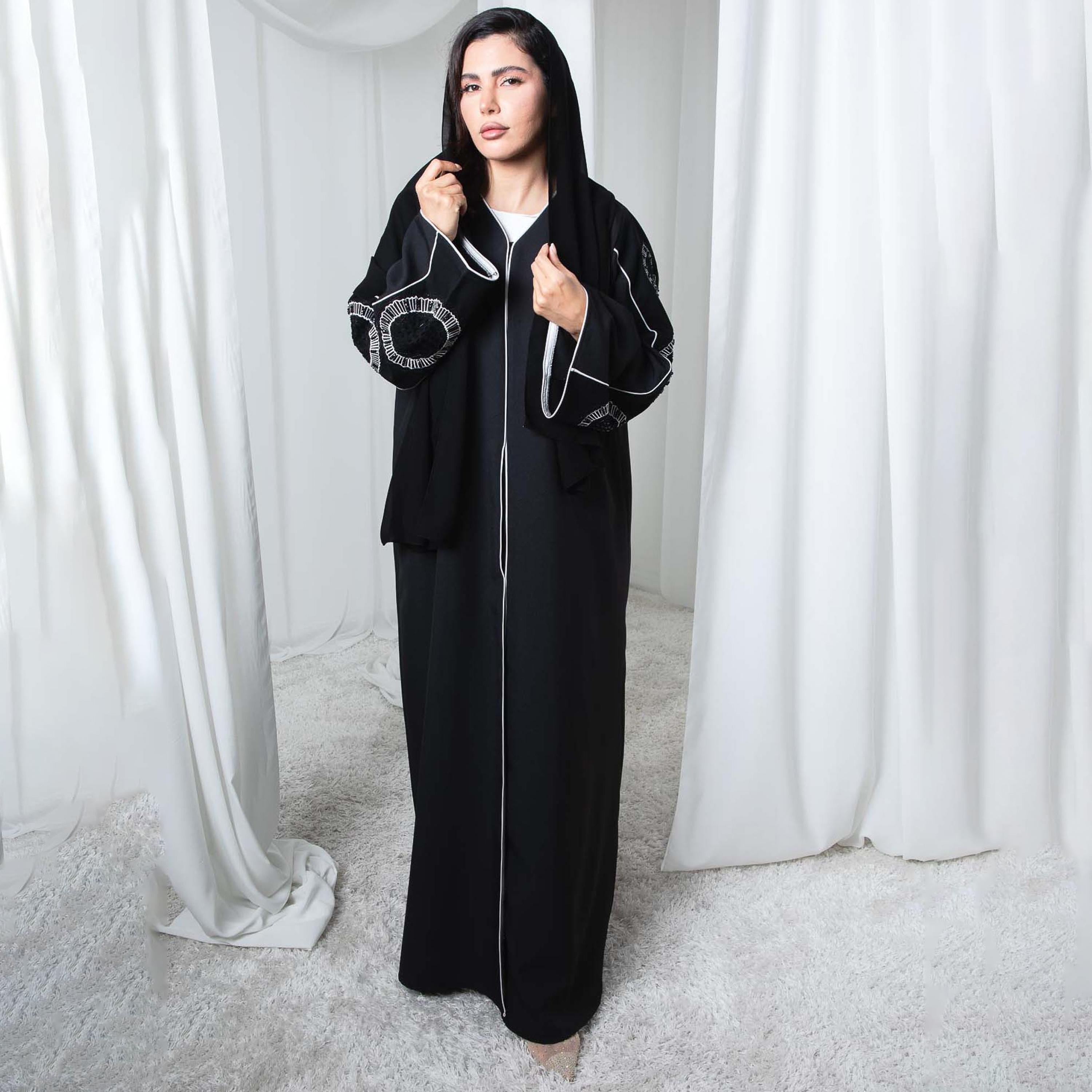 Msquare Fashion Thread Work Embroidered Women's Abaya with Hijab-women-arabicclothing-abayas-image-1