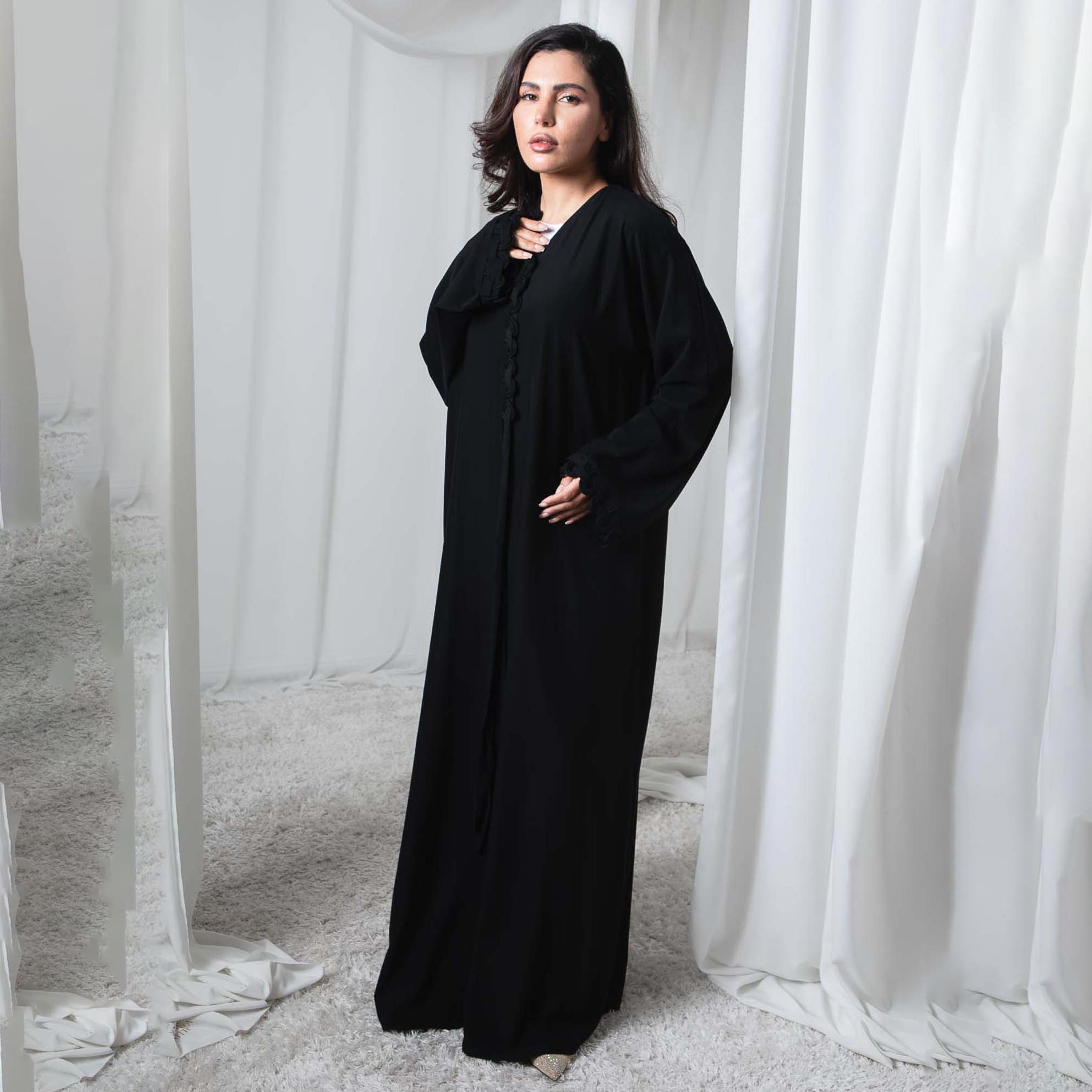 Msquare Fashion Black Subtle Trim Detail Nida Women's Abaya-women-arabicclothing-abayas-image-1