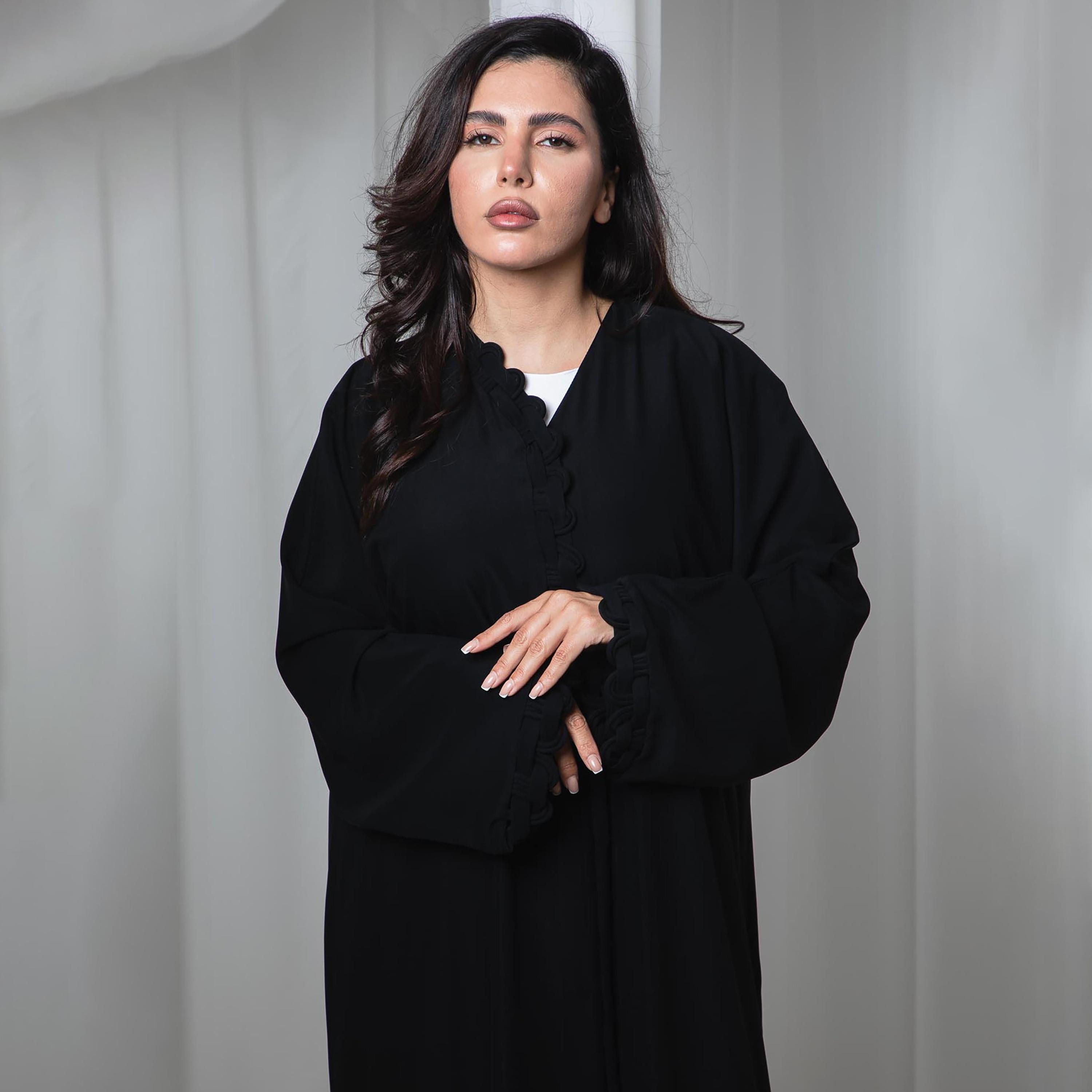 Msquare Fashion Black Subtle Trim Detail Nida Women's Abaya-women-arabicclothing-abayas-image-2