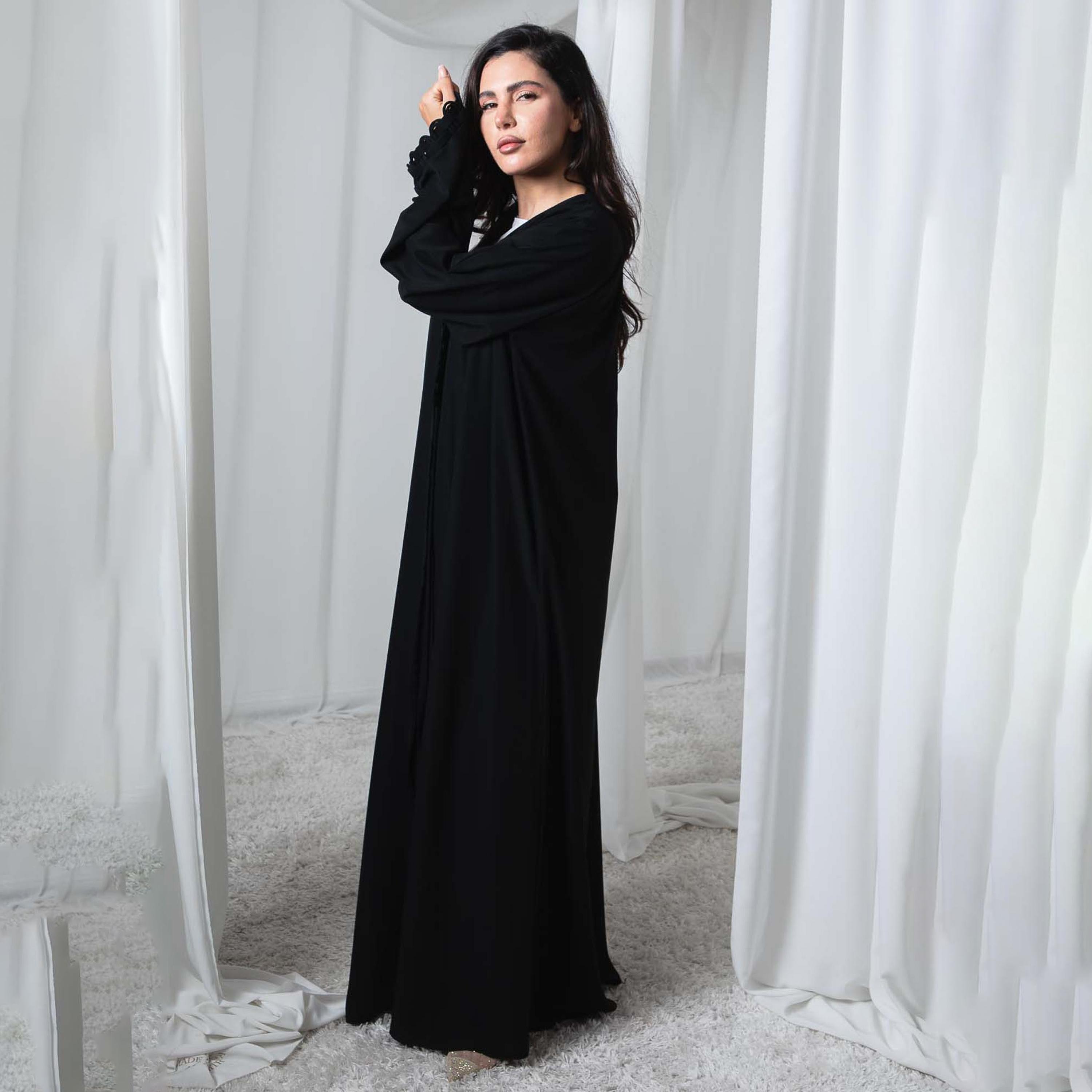 Msquare Fashion Black Subtle Trim Detail Nida Women's Abaya-women-arabicclothing-abayas-image-3