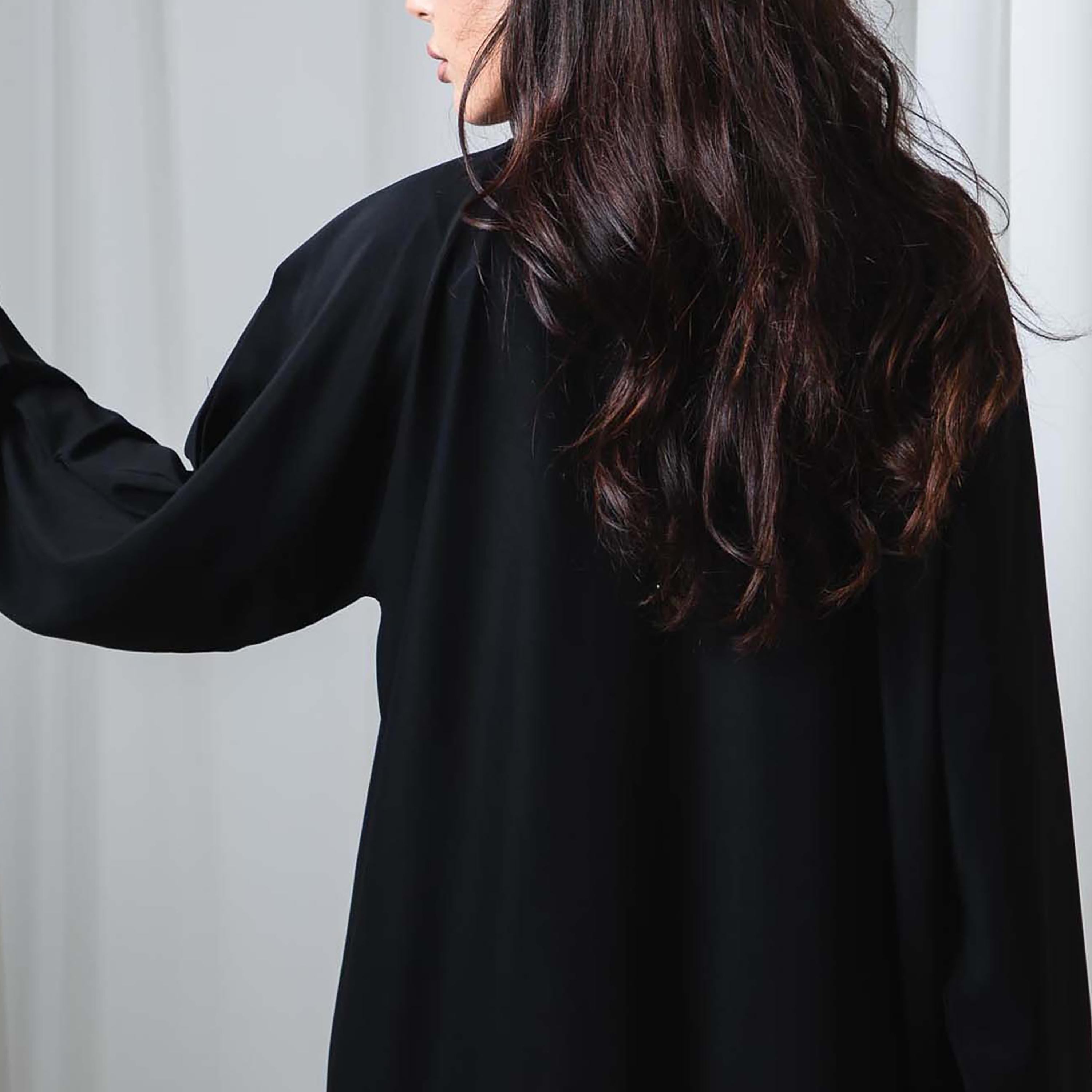 Msquare Fashion Black Subtle Trim Detail Nida Women's Abaya-women-arabicclothing-abayas-image-4