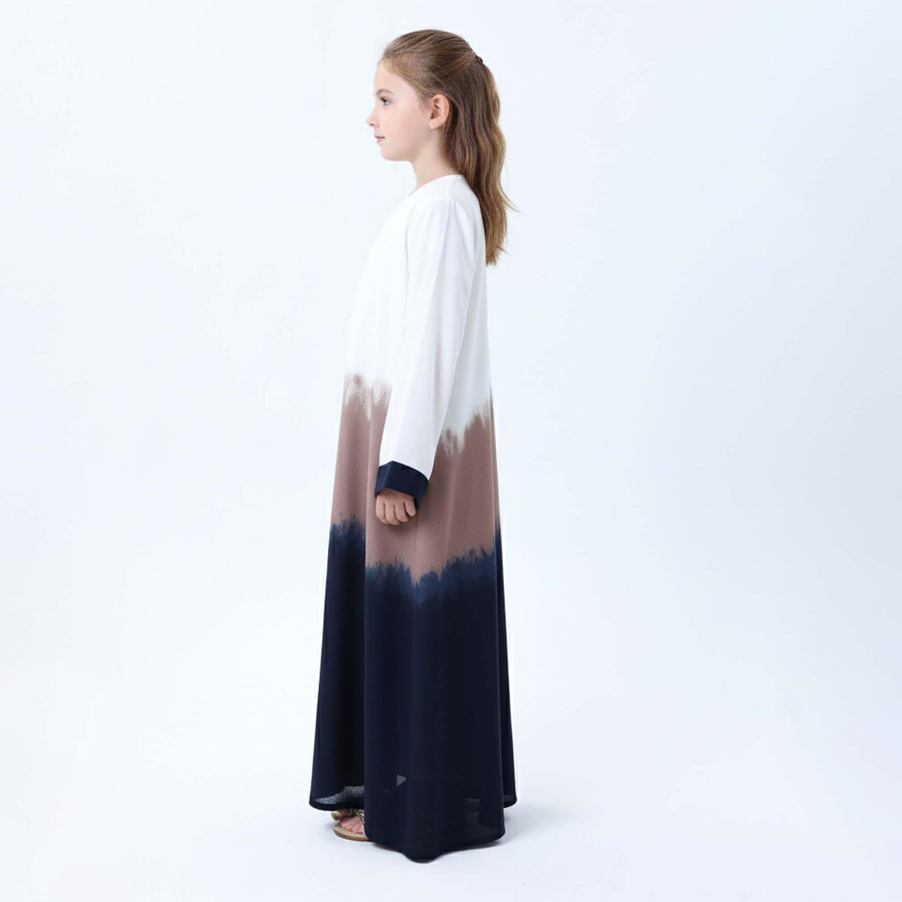Msquare Fashion White Ombre Contrast Cuffed CEY Girls Abaya with Hijab-girls-arabicclothing-abayas-image-2