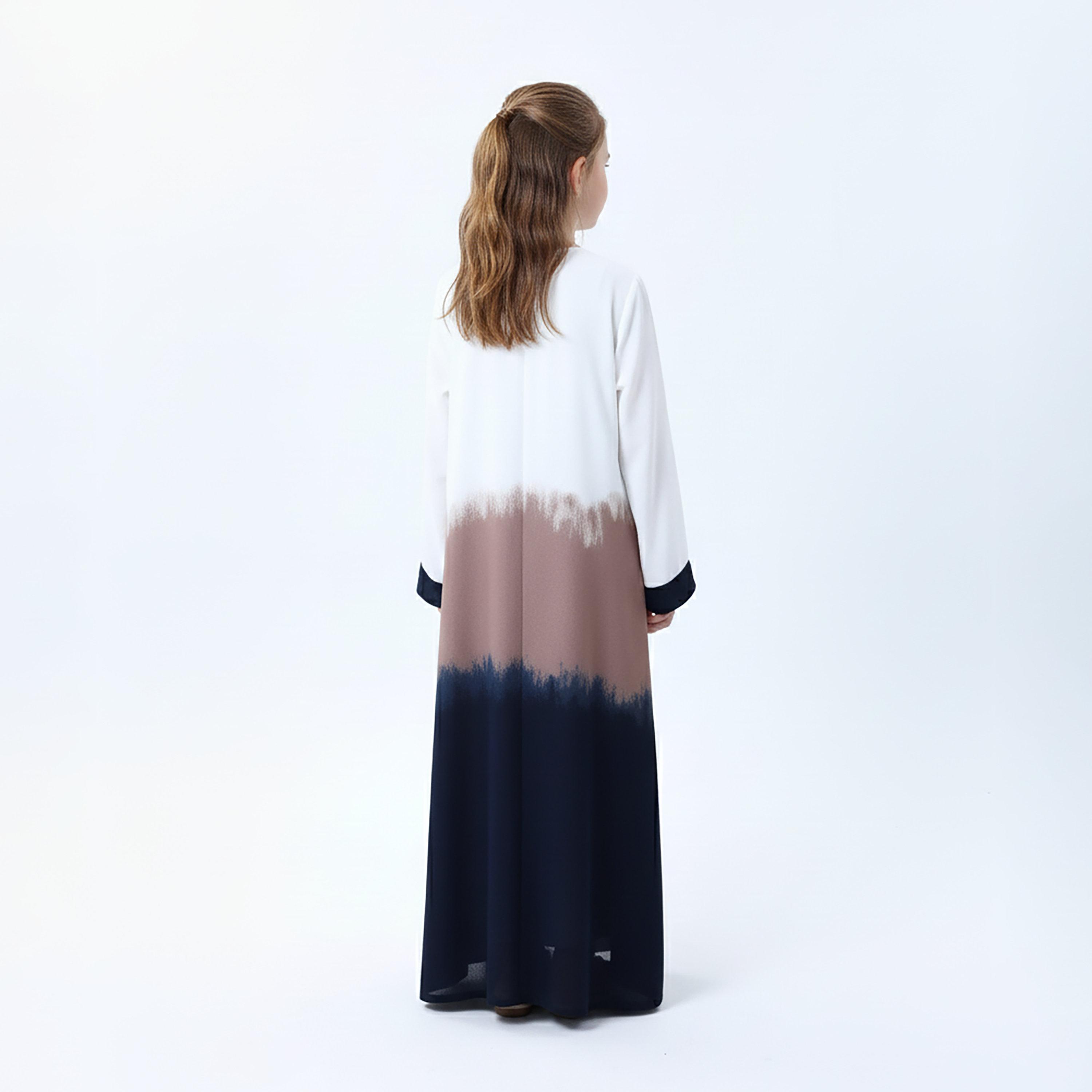 Msquare Fashion White Ombre Contrast Cuffed CEY Girls Abaya with Hijab-girls-arabicclothing-abayas-image-3