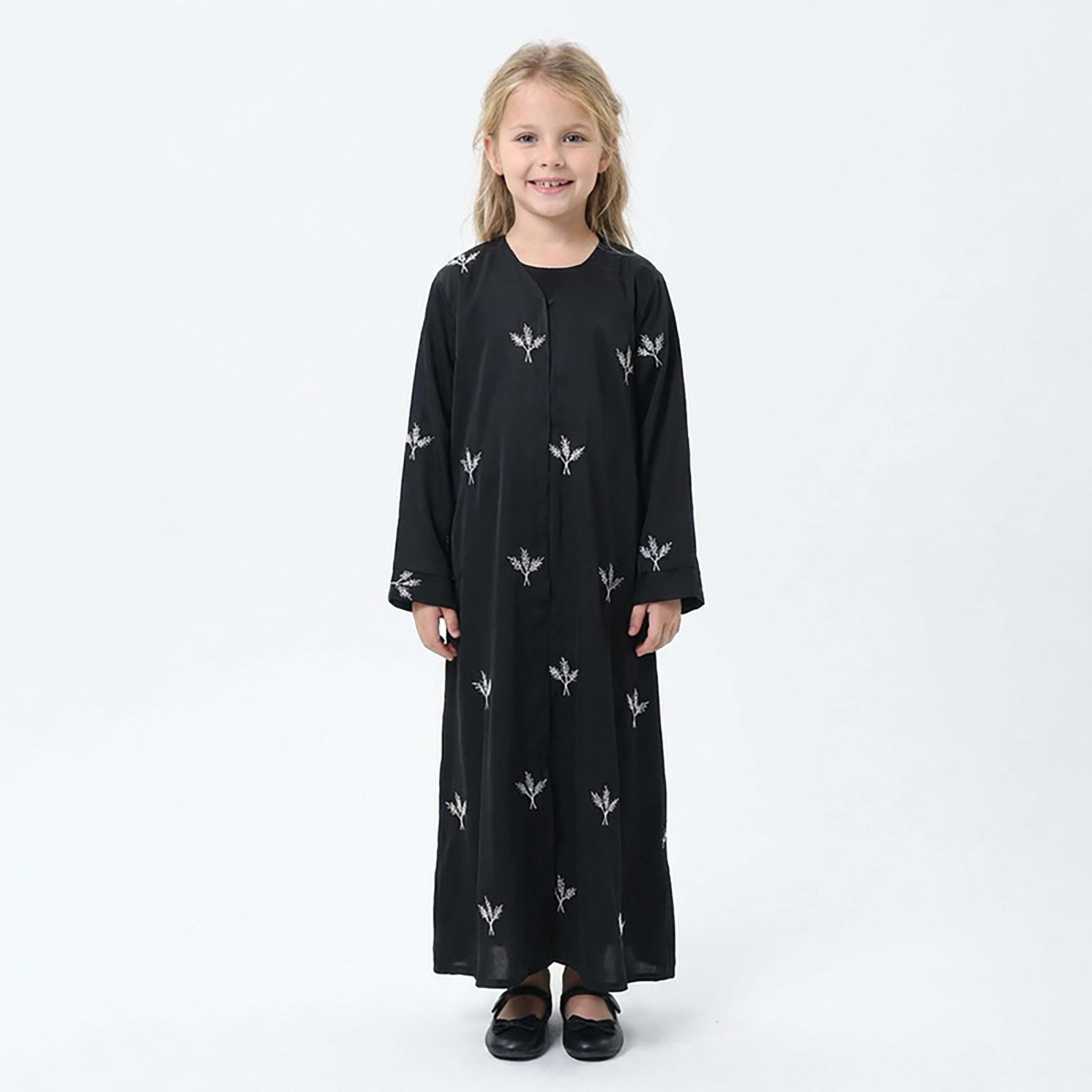 Msquare Fashion Black Embroidered Silk Girls Prayer Abaya-girls-arabicclothing-abayas-image-1