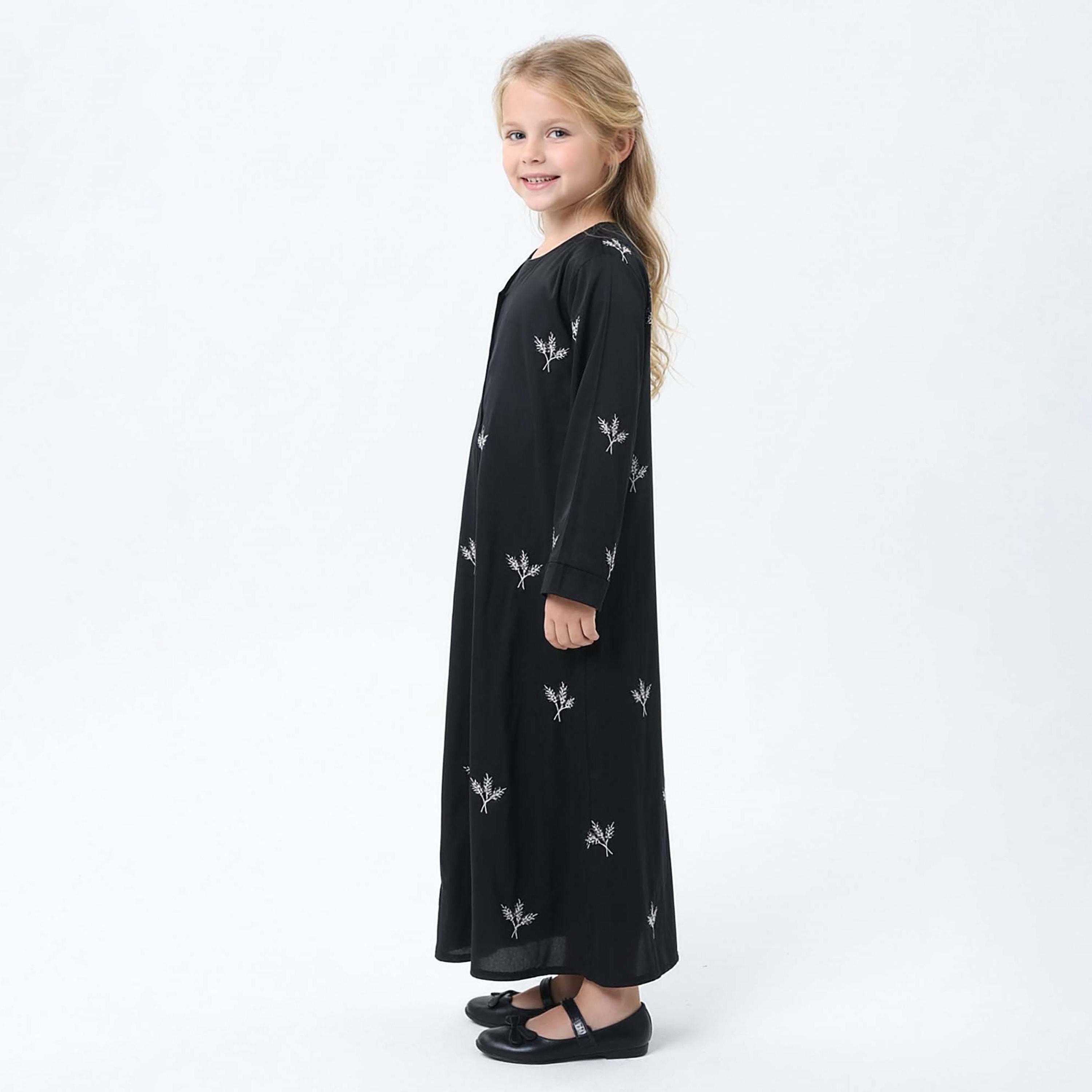 Msquare Fashion Black Embroidered Silk Girls Prayer Abaya-girls-arabicclothing-abayas-image-2