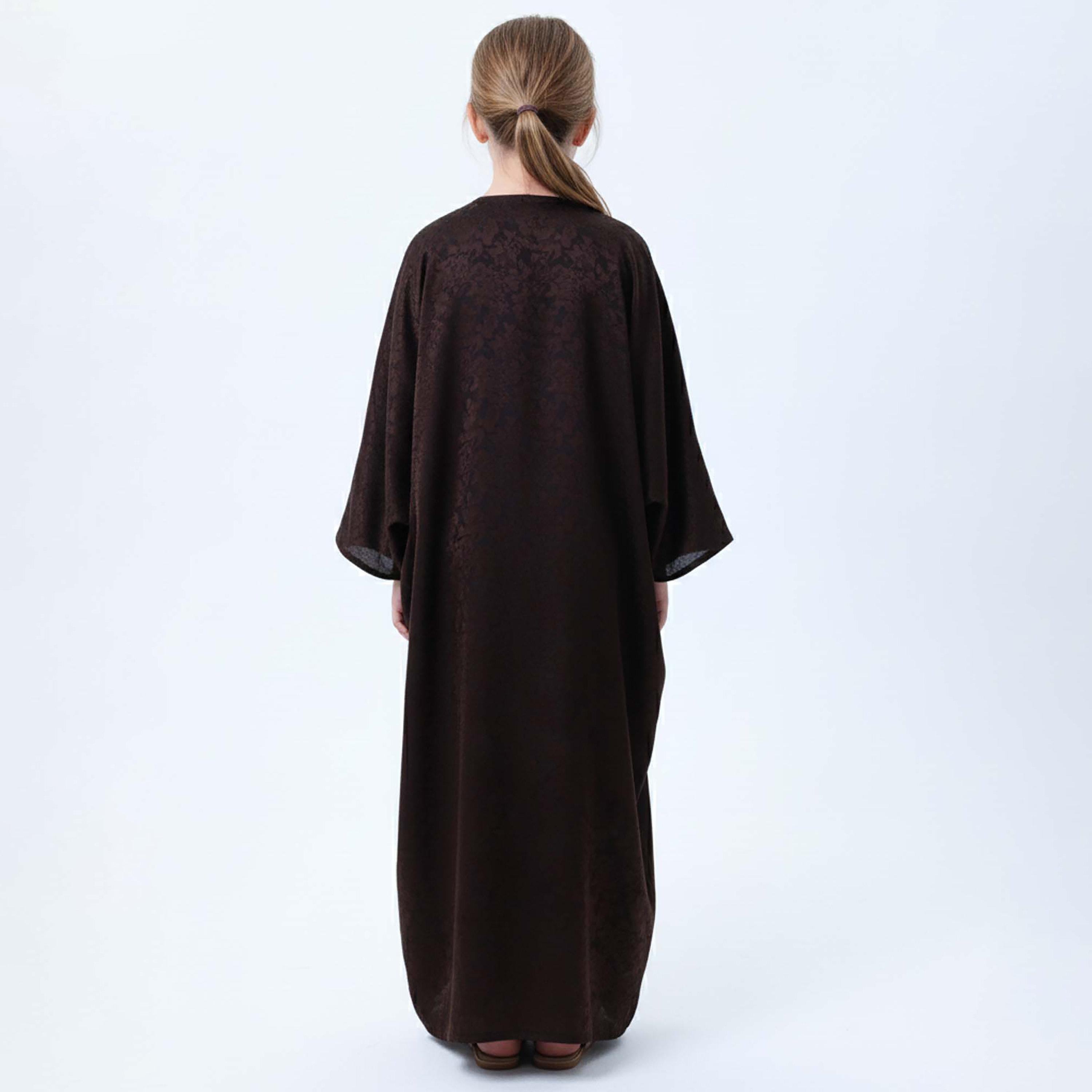 Msquare Fashion Brown Self Design Wide Sleeves Silk Girls Abaya-girls-arabicclothing-abayas-image-3