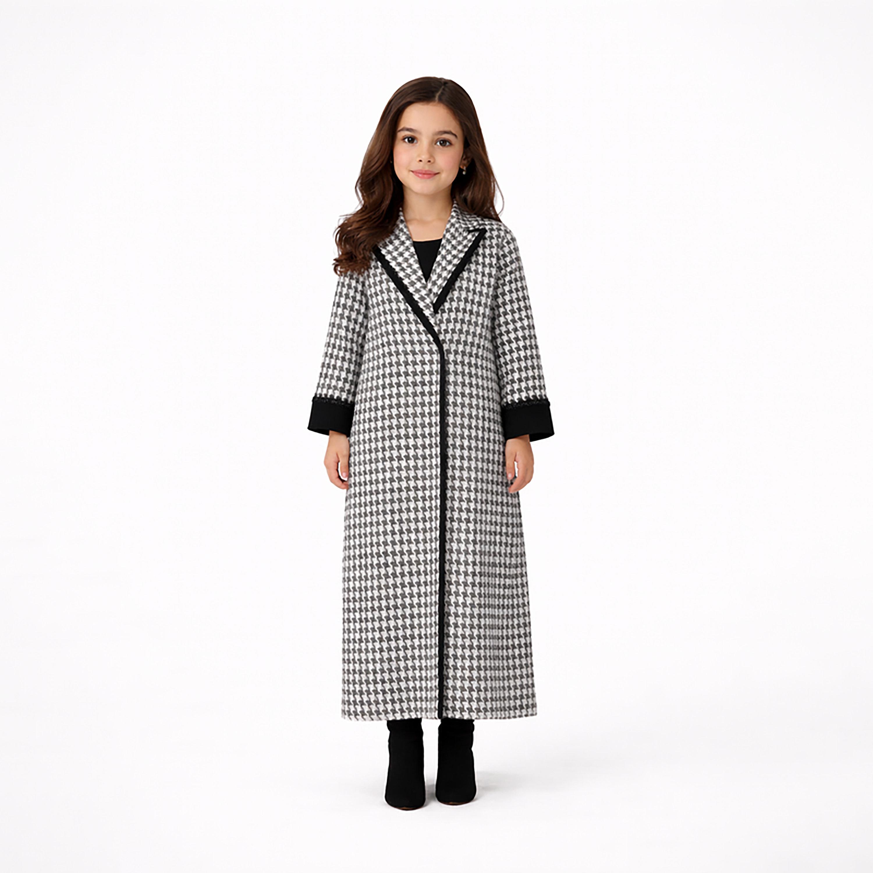 Msquare Fashion Houndstooth Lapel Collar Silk Girls Coat Style Abaya-girls-arabicclothing-abayas-image-1