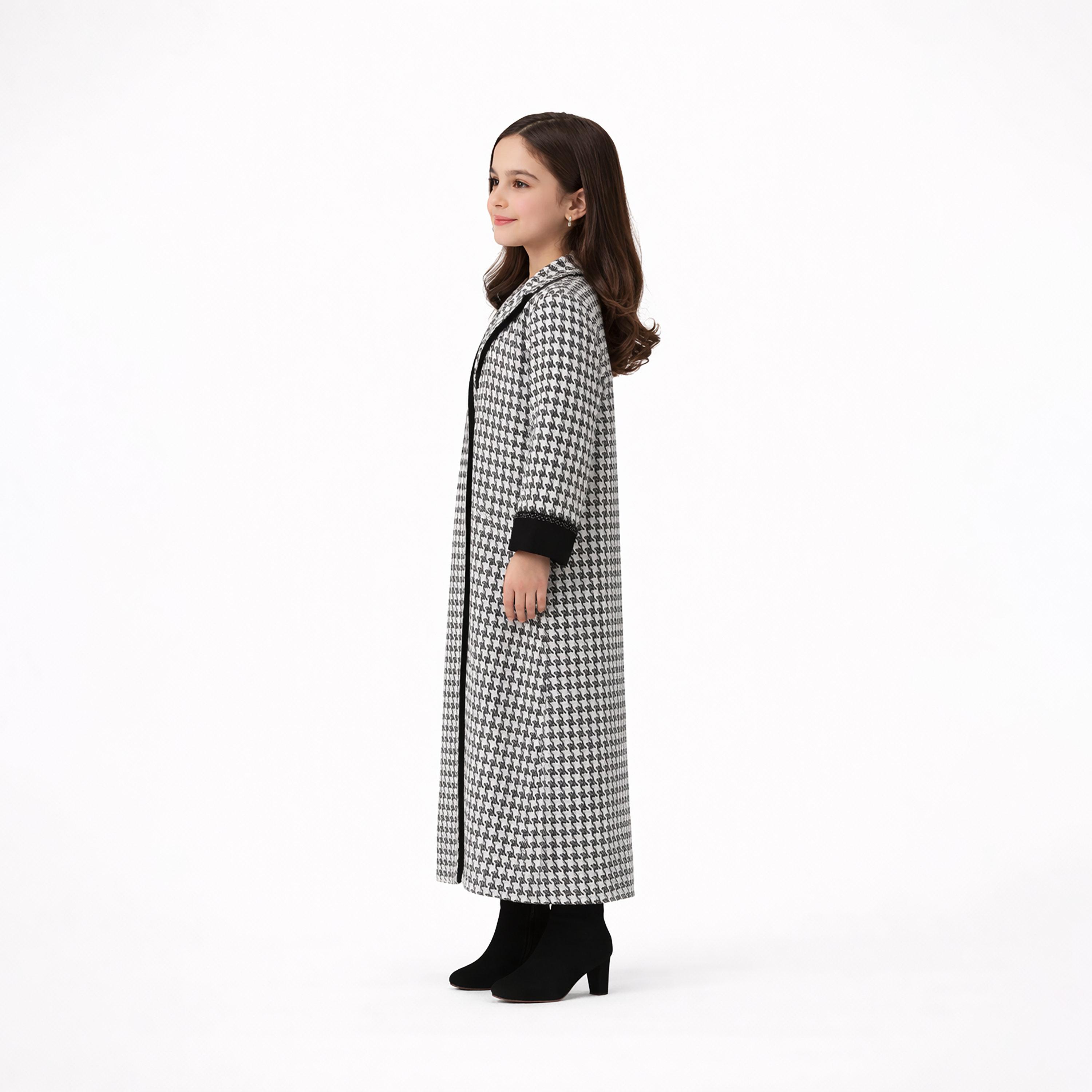 Msquare Fashion Houndstooth Lapel Collar Silk Girls Coat Style Abaya-girls-arabicclothing-abayas-image-3