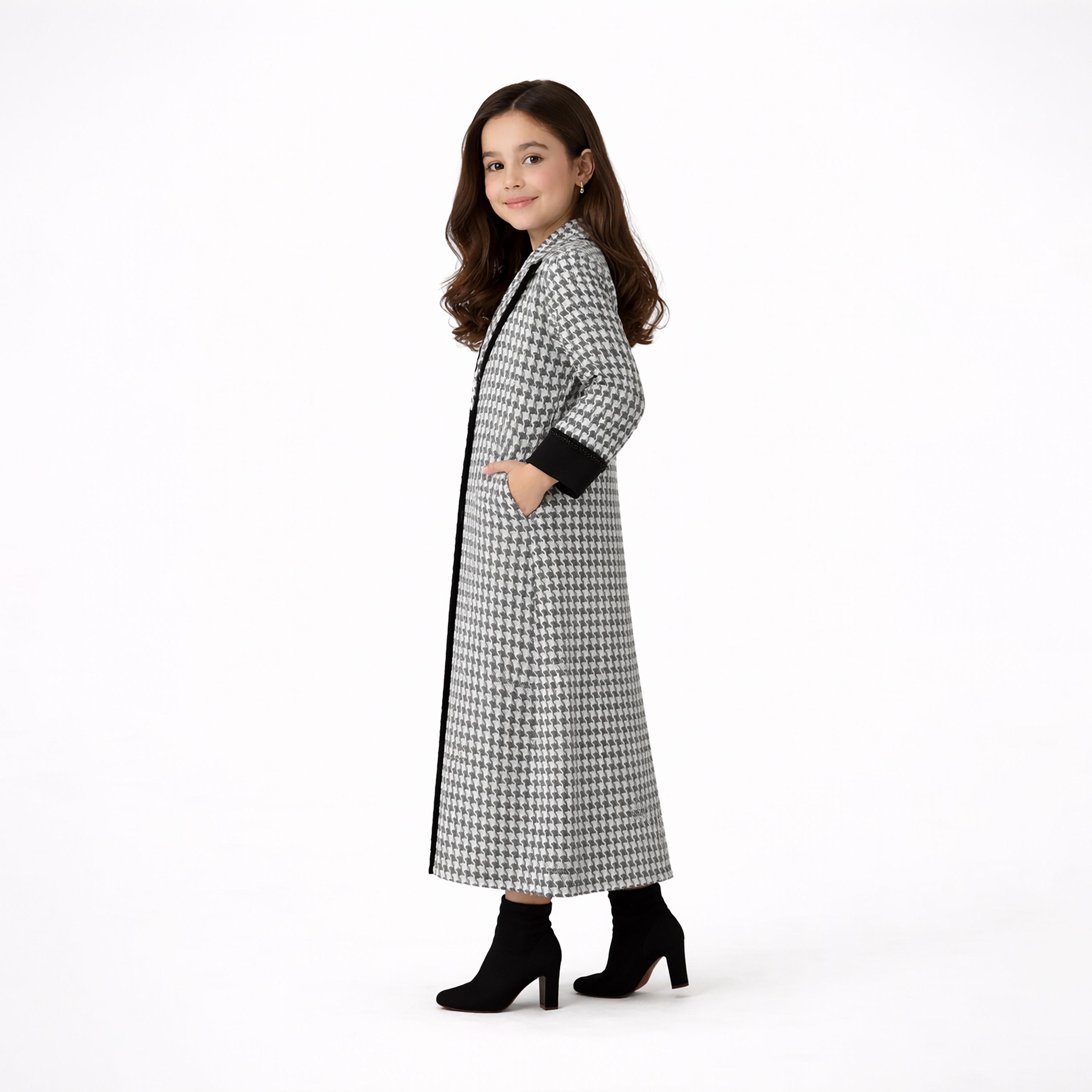 Msquare Fashion Houndstooth Lapel Collar Silk Girls Coat Style Abaya-girls-arabicclothing-abayas-image-4