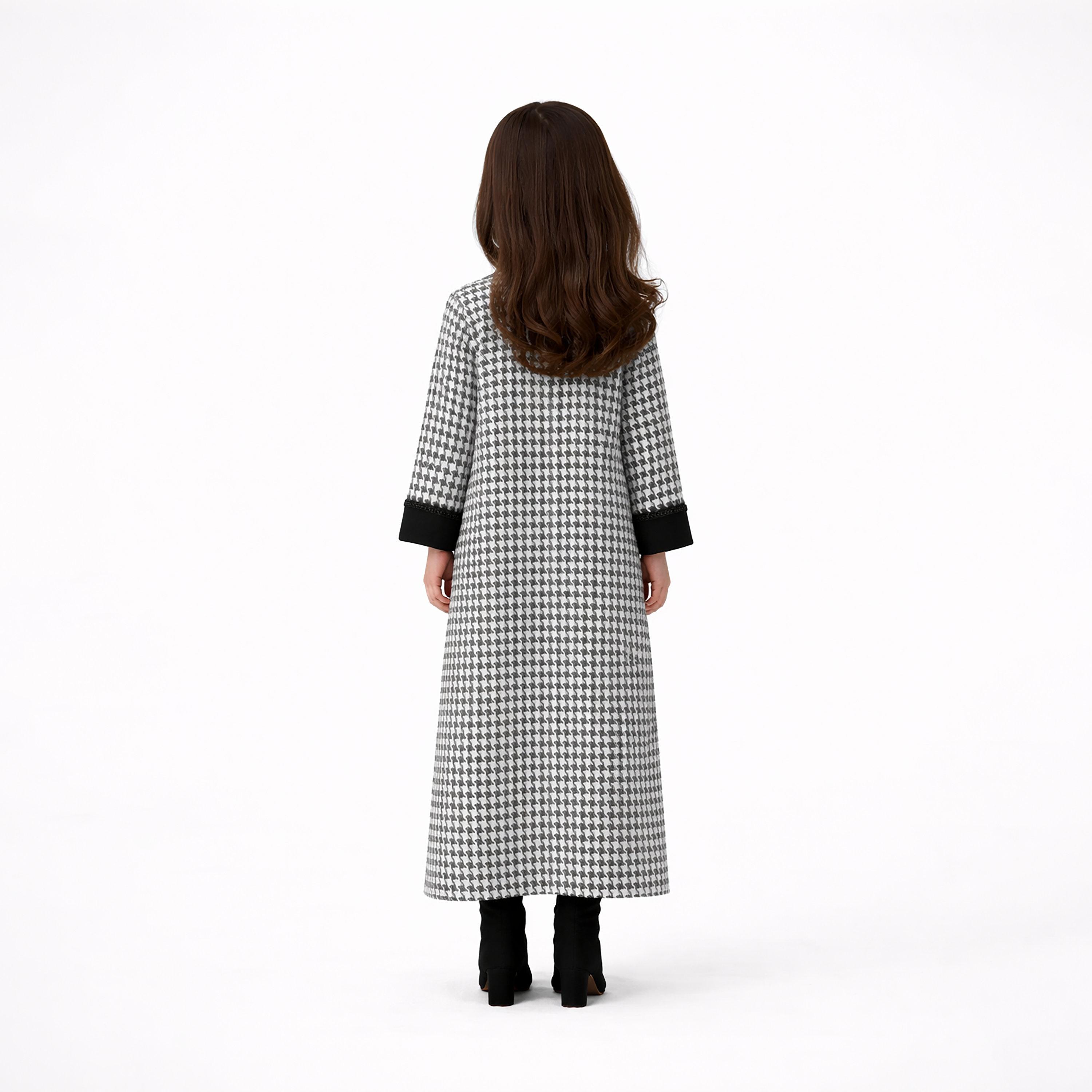 Msquare Fashion Houndstooth Lapel Collar Silk Girls Coat Style Abaya-girls-arabicclothing-abayas-image-5