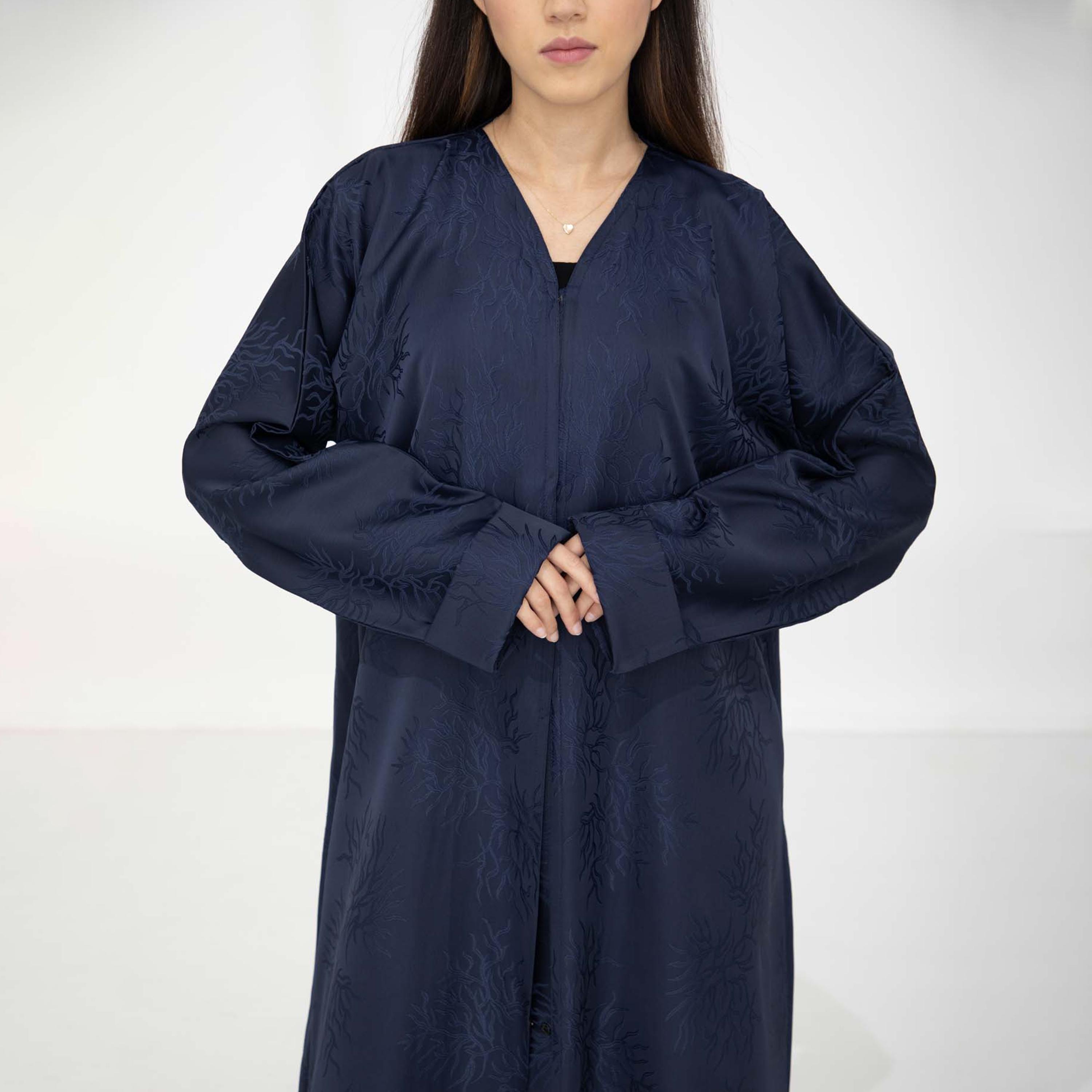 Msquare Fashion Navy Jacquard Women's Abaya with Hijab-women-arabicclothing-abayas-image-2