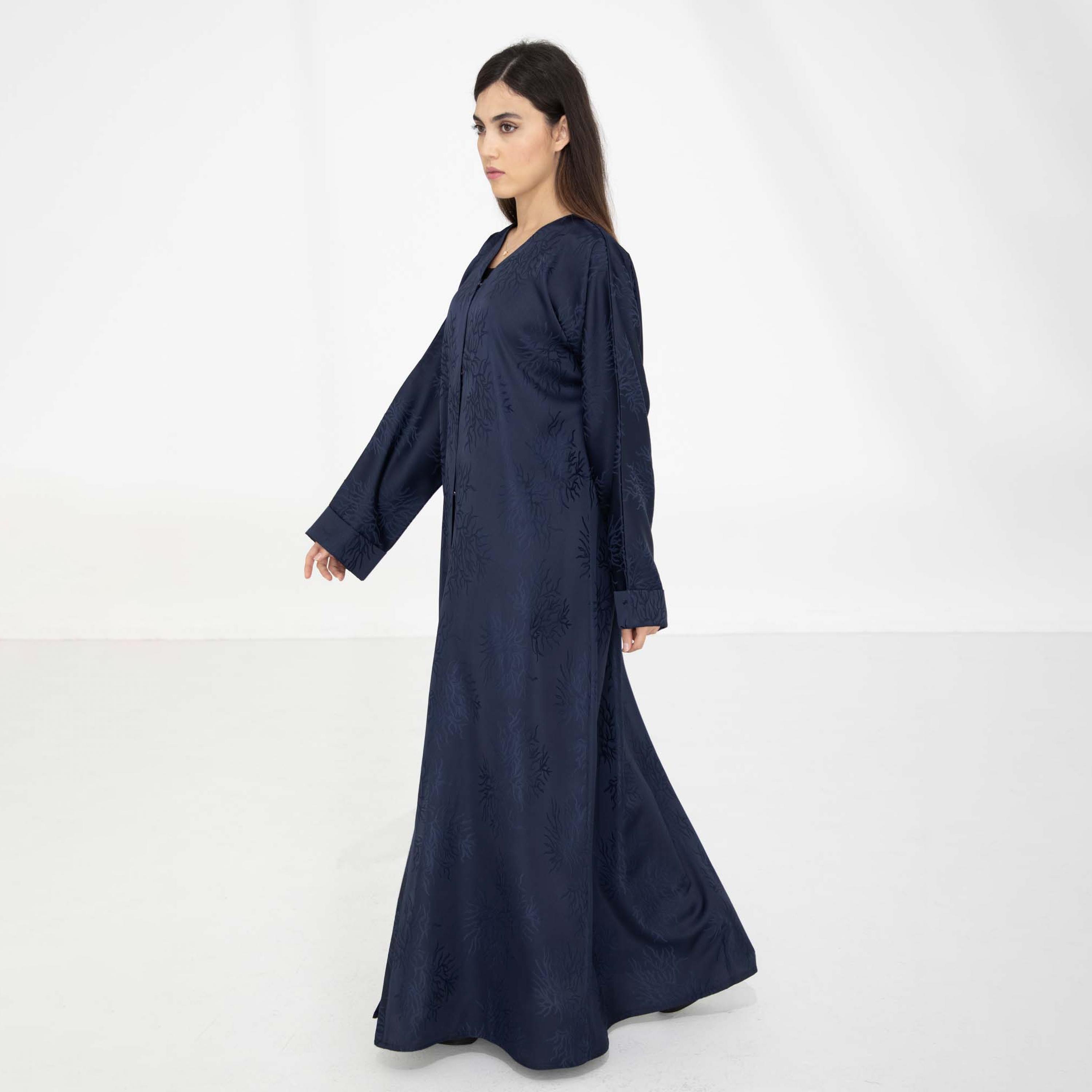 Msquare Fashion Navy Jacquard Women's Abaya with Hijab-women-arabicclothing-abayas-image-3