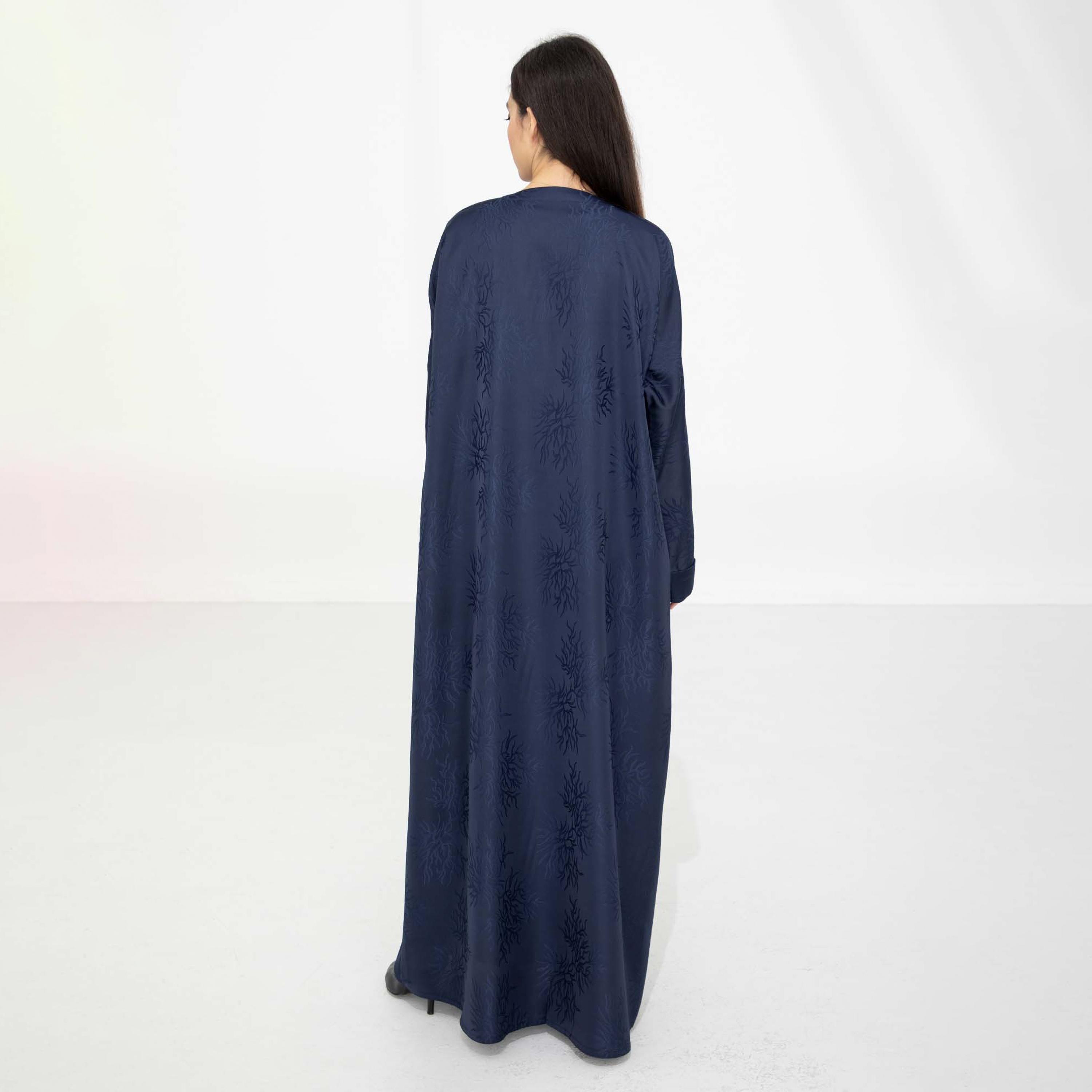 Msquare Fashion Navy Jacquard Women's Abaya with Hijab-women-arabicclothing-abayas-image-4