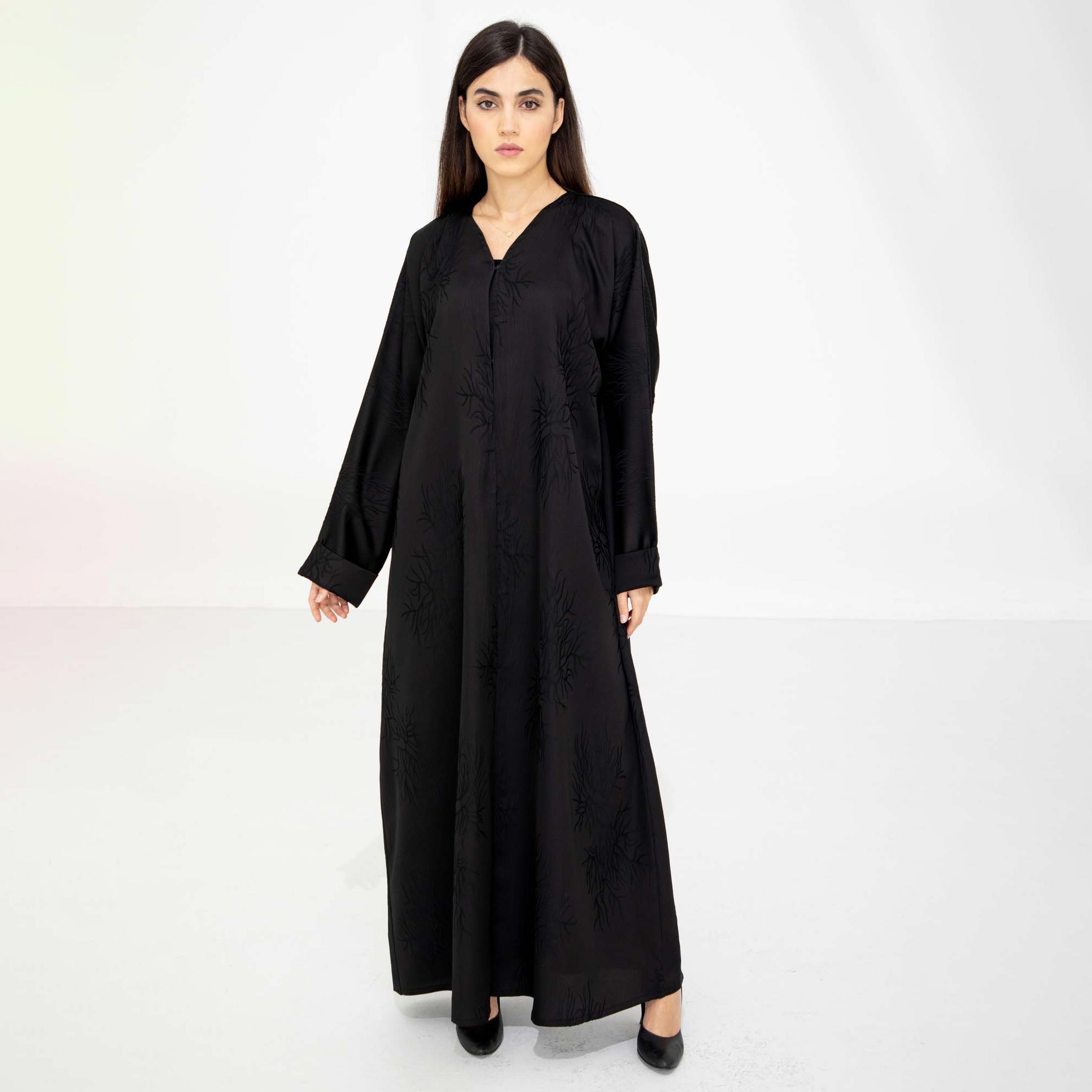 Msquare Fashion Black Jacquard Women's Abaya with Hijab-women-arabicclothing-abayas-image-1