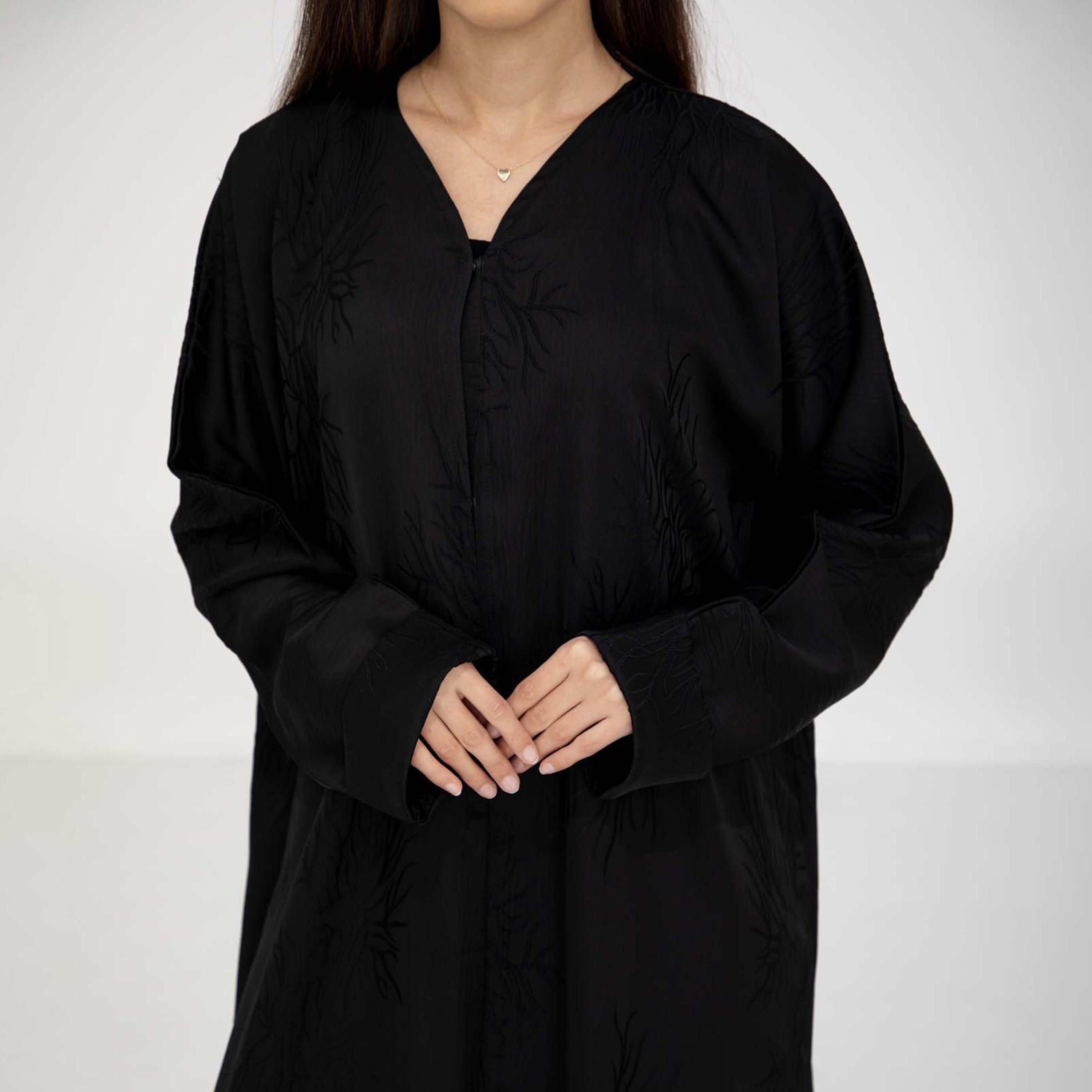 Msquare Fashion Black Jacquard Women's Abaya with Hijab-women-arabicclothing-abayas-image-2