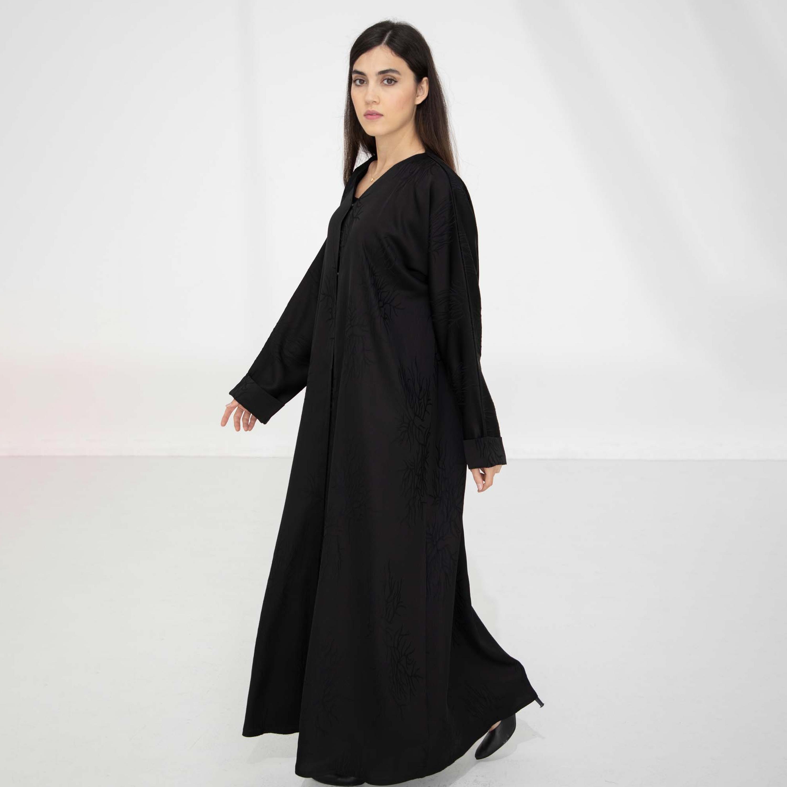 Msquare Fashion Black Jacquard Women's Abaya with Hijab-women-arabicclothing-abayas-image-4