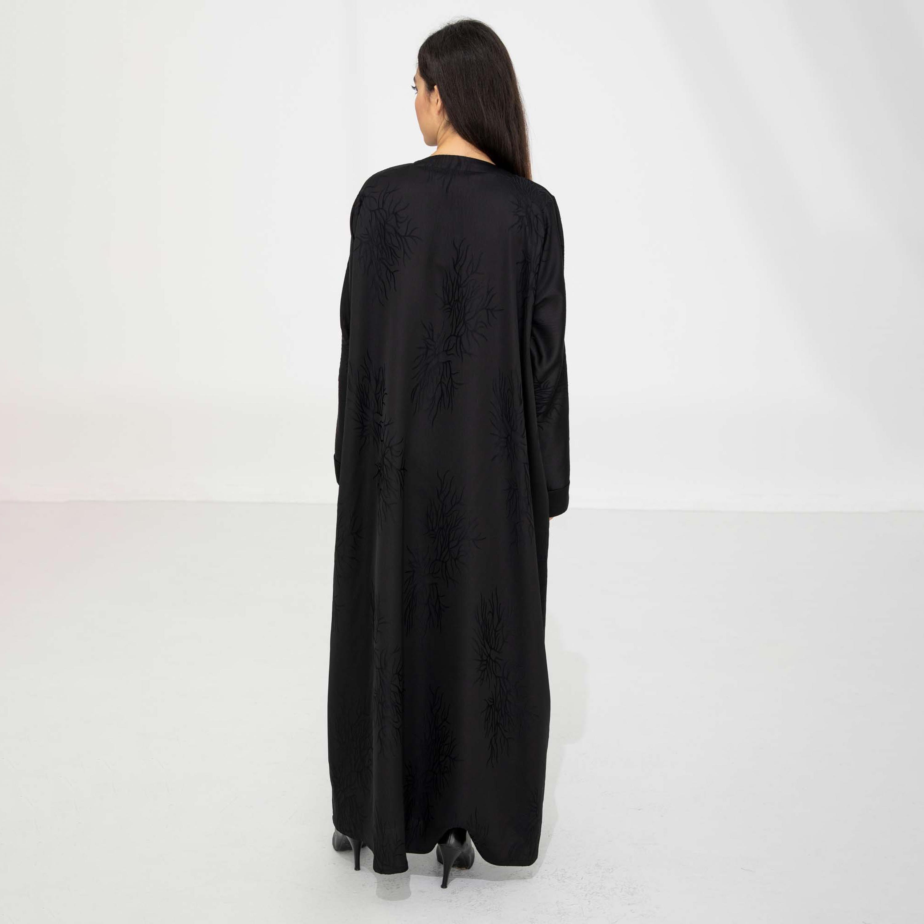 Msquare Fashion Black Jacquard Women's Abaya with Hijab-women-arabicclothing-abayas-image-5