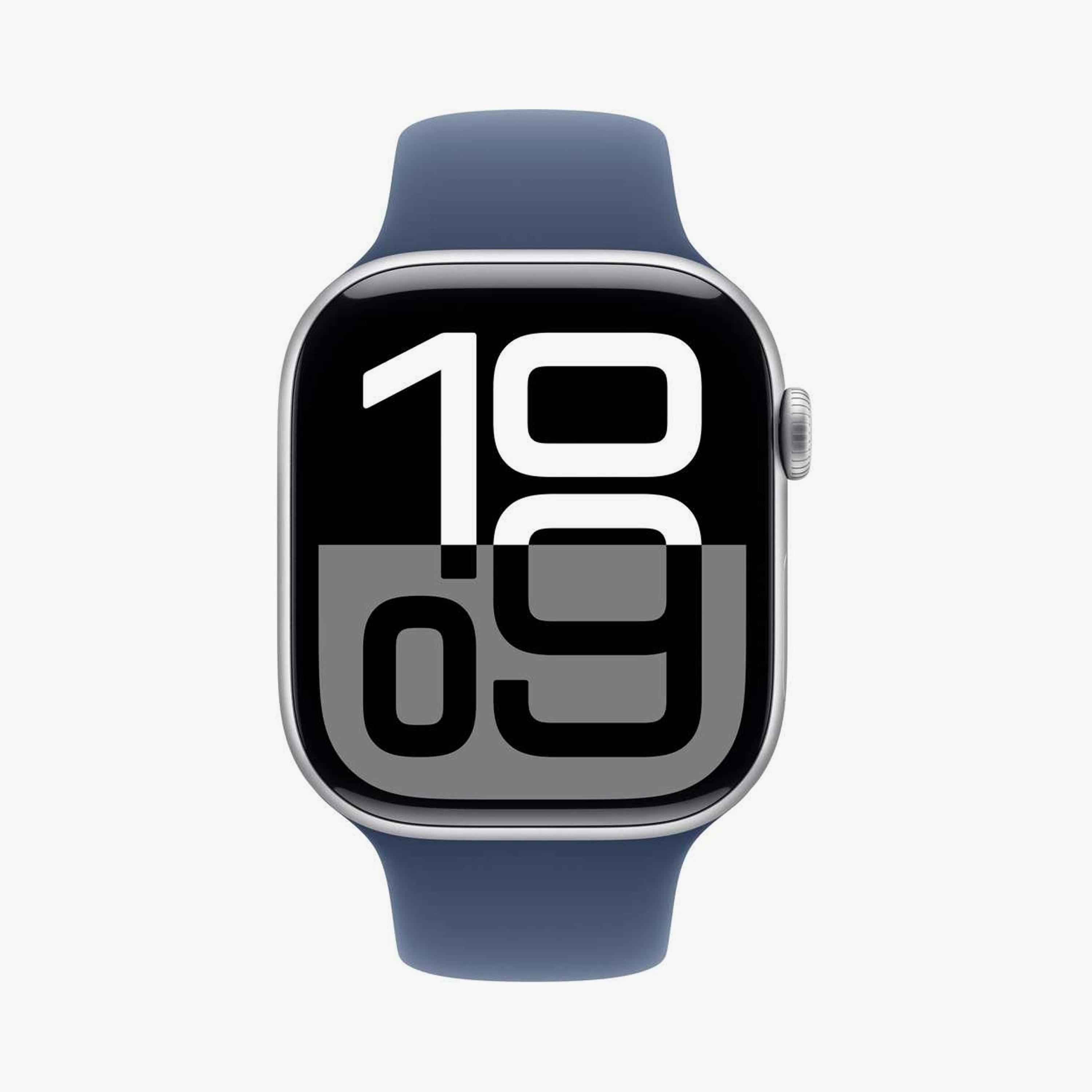 ساعة أبل سيريز 10 جي بي إس 46 ملم حافظة من الألومنيوم الفضي مع سوار رياضي من الدنيم-electronics-smartwatches-image-2