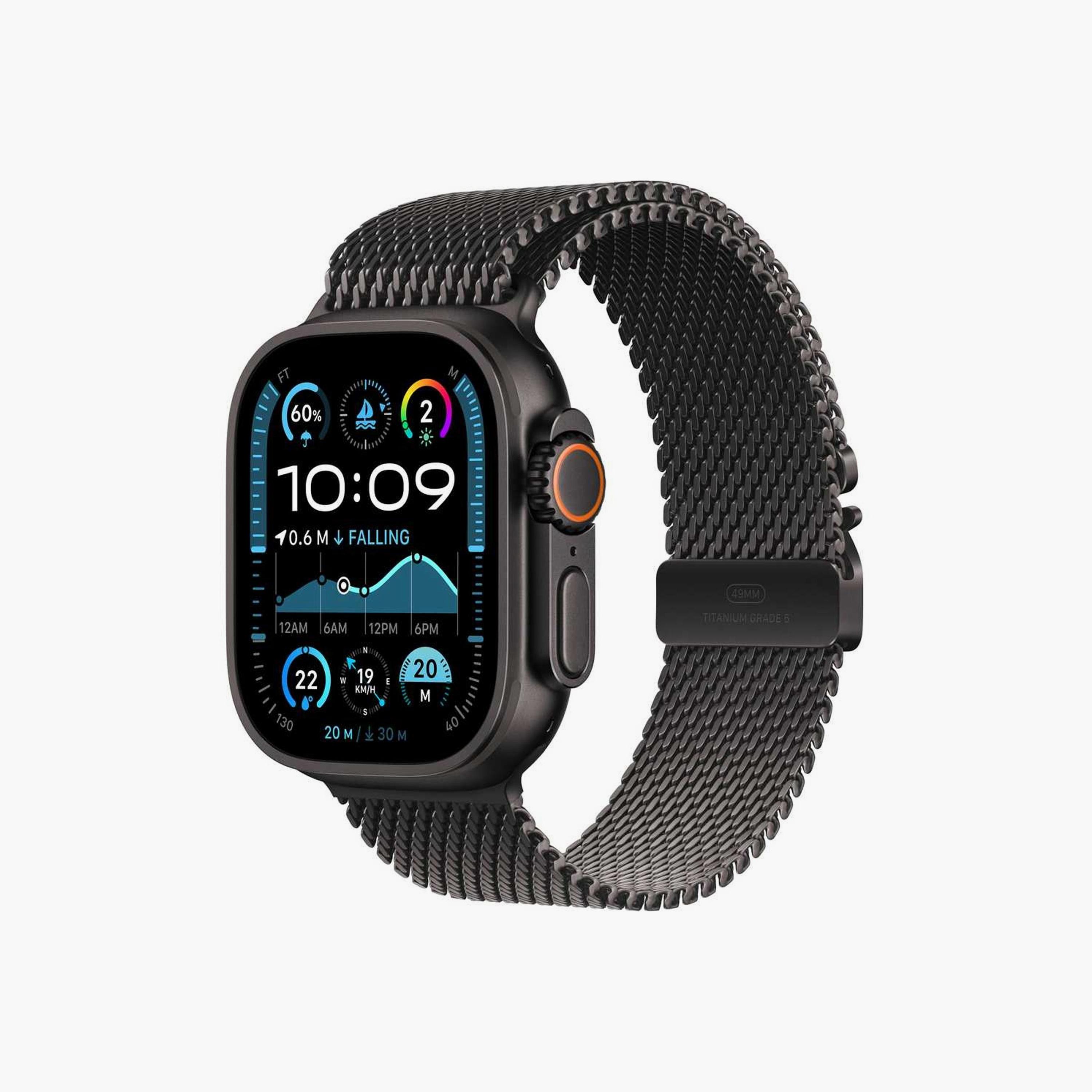 ساعة Apple Watch Ultra 2 بنظام تحديد المواقع + شبكة خلوية، هيكل من التيتانيوم الأسود مقاس 49 ملم مع حزام ميلانو من التيتانيوم الأسود-electronics-smartwatches-image-1