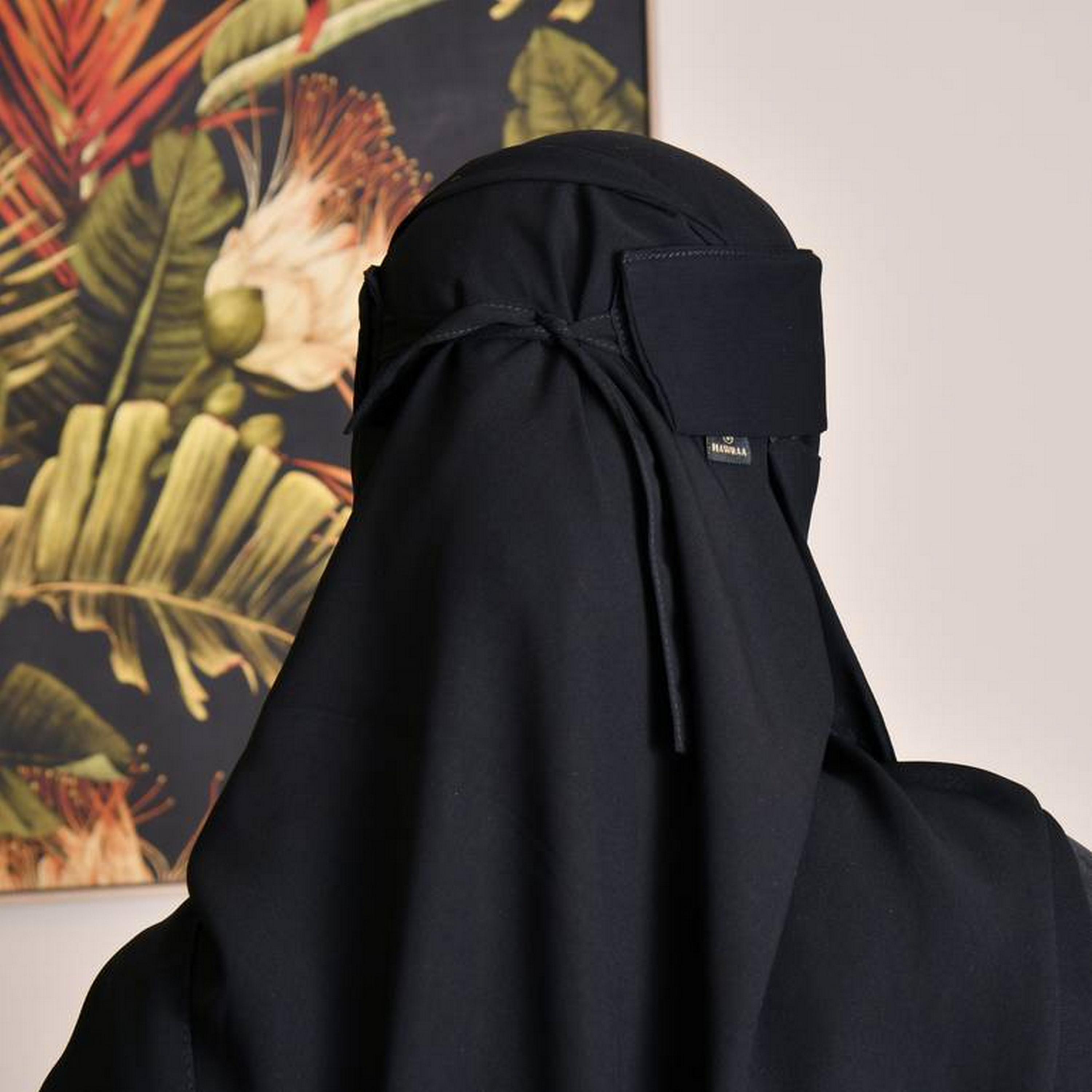 Beyond Abaya Black Long Sun with Two Elastic Bands and Bow Tie Silk Women's Niqab-women-arabicclothing-headscarf-niqab-image-3