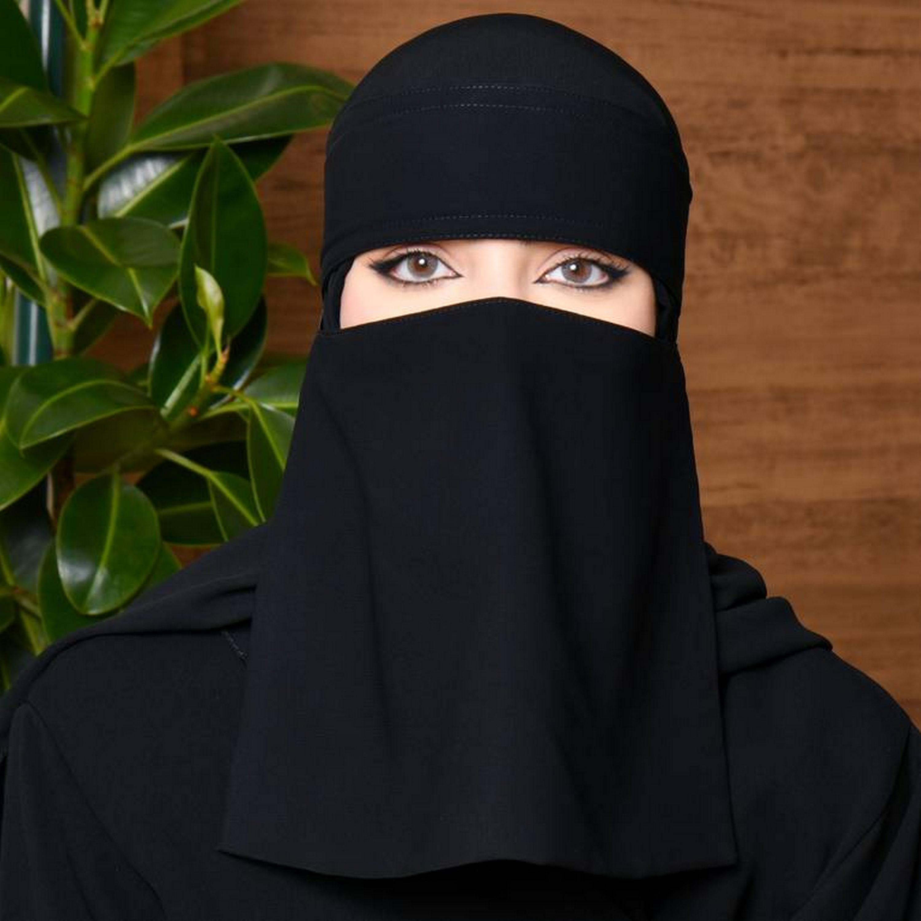 Beyond Abaya Black Slanted Elastic and A Blue Tie Silk Women's Niqab-women-arabicclothing-headscarf-niqab-image-1