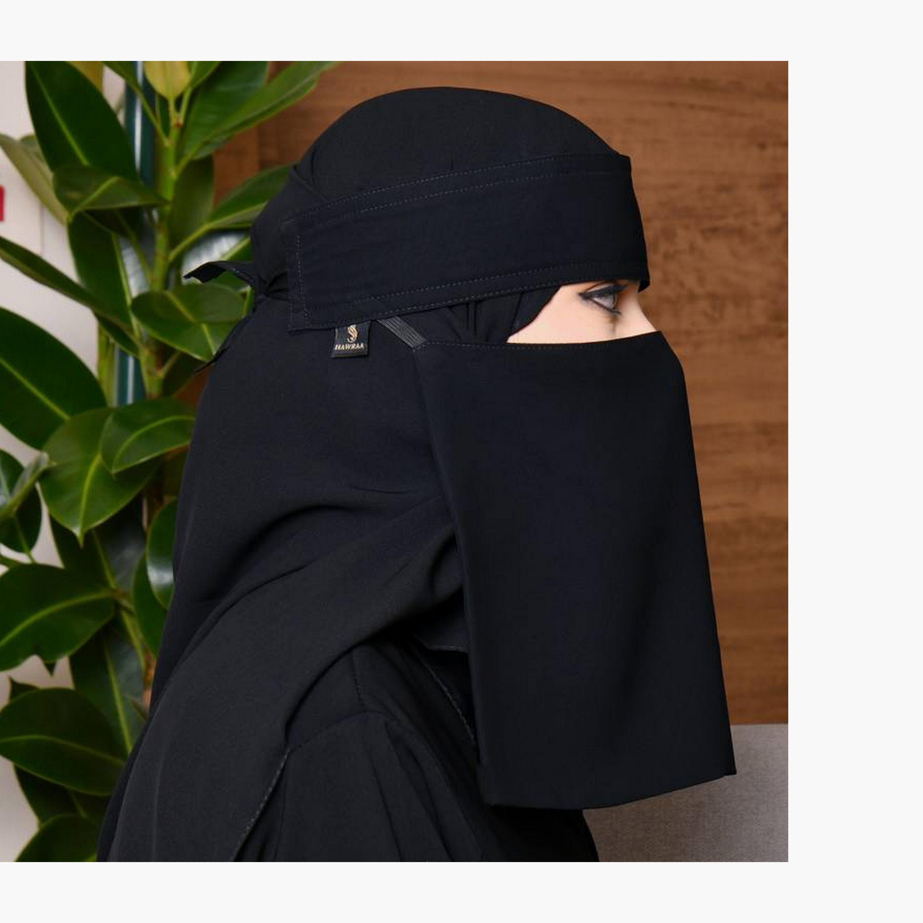 Beyond Abaya Black Slanted Elastic and A Blue Tie Silk Women's Niqab-women-arabicclothing-headscarf-niqab-image-2